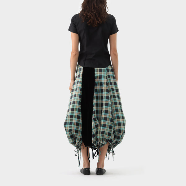 Chopova Lowena Plaid Velvet Drawstring Panelled Bubble Skirt