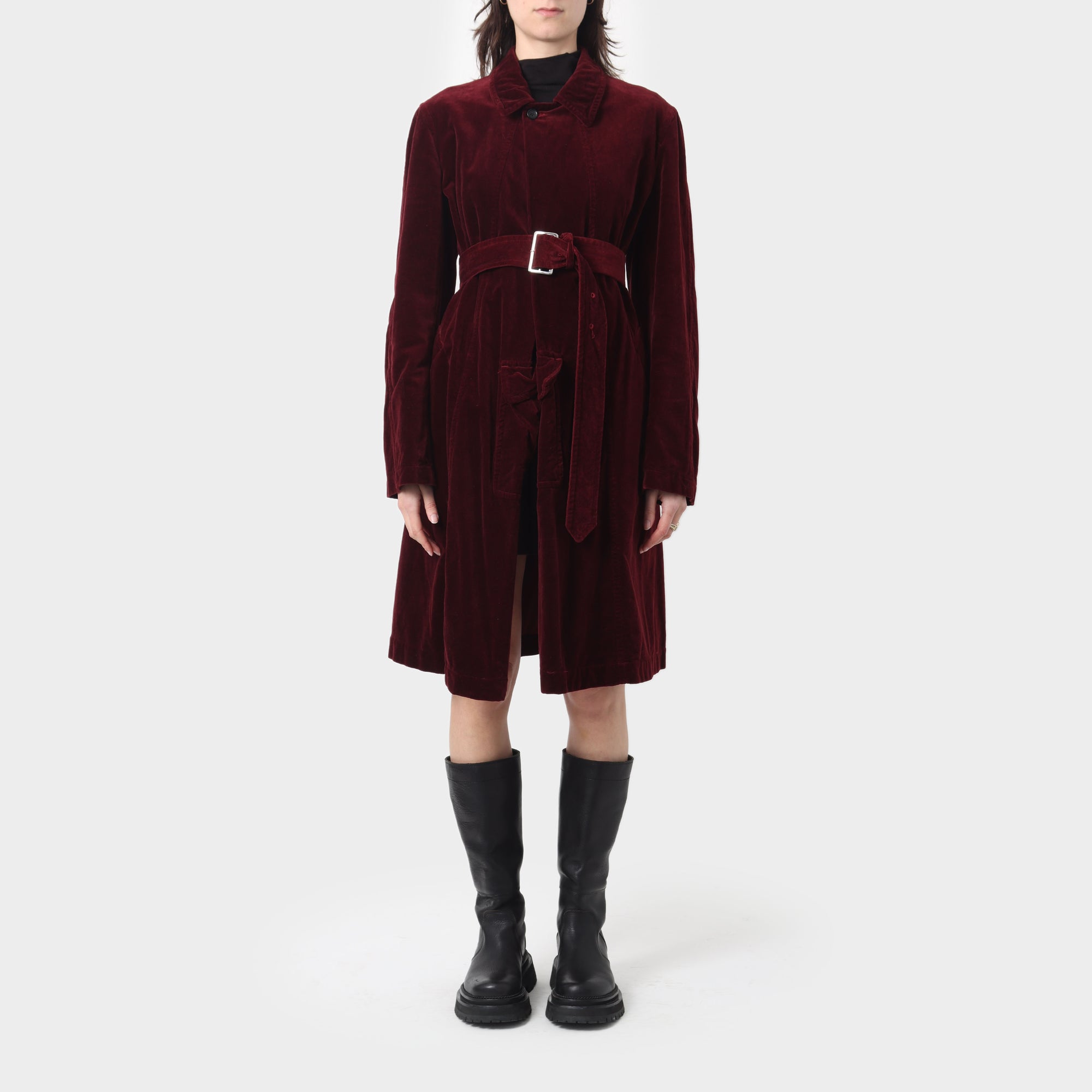 Comme des Garçons Velvet Belted Longline Coat