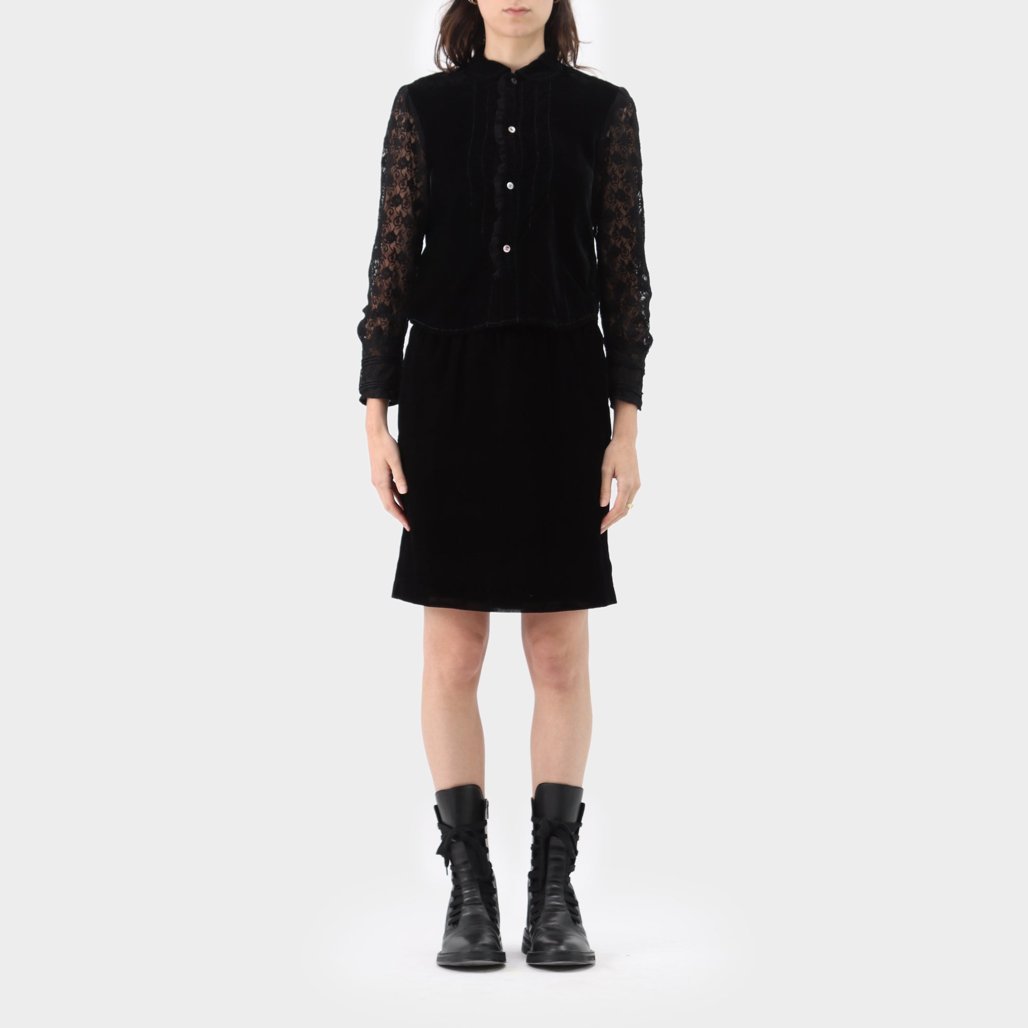 Comme des Garçons Tricot Velvet Floral Lace Sleeve Button Down
