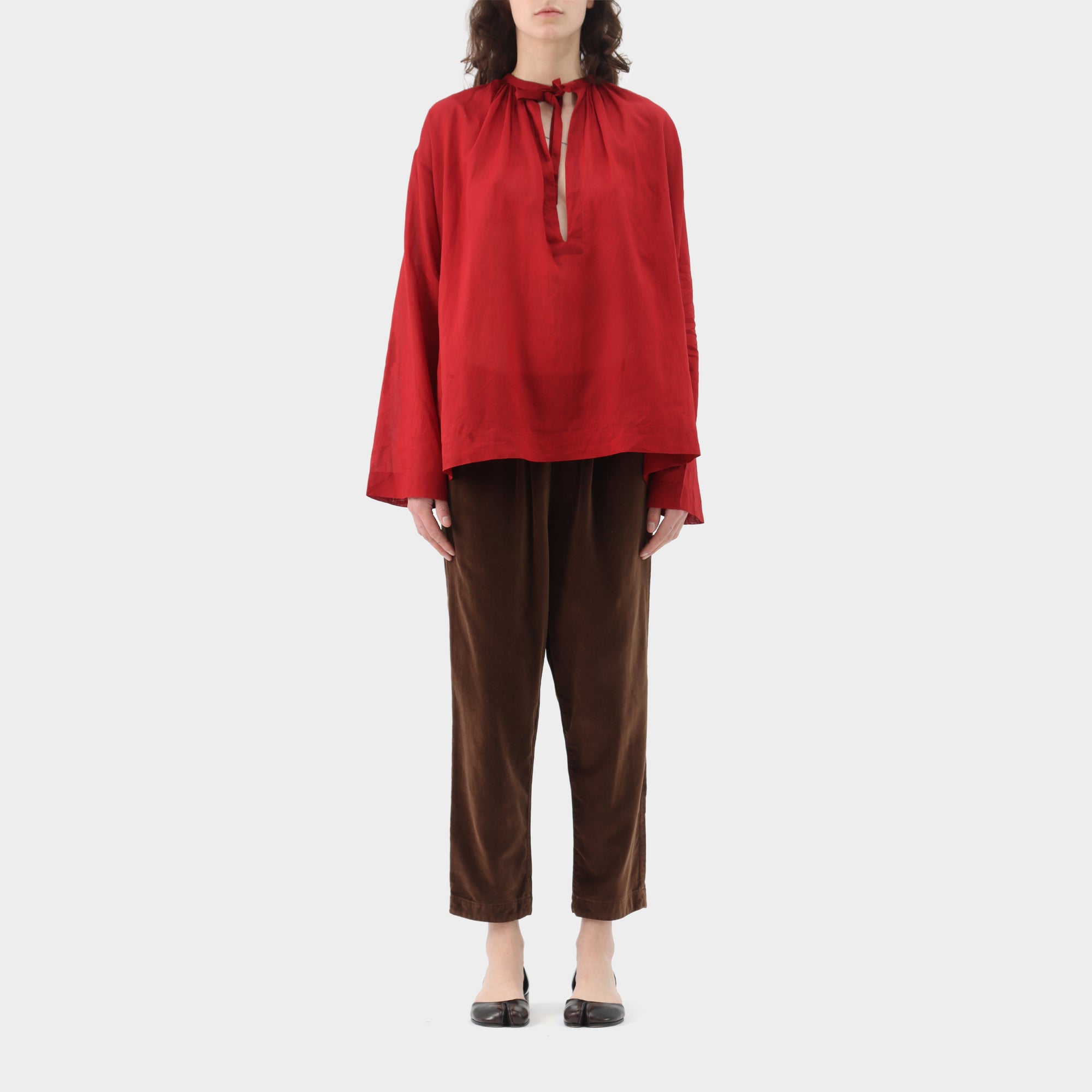 Dries Van Noten Cotton voile gathered neck blouse