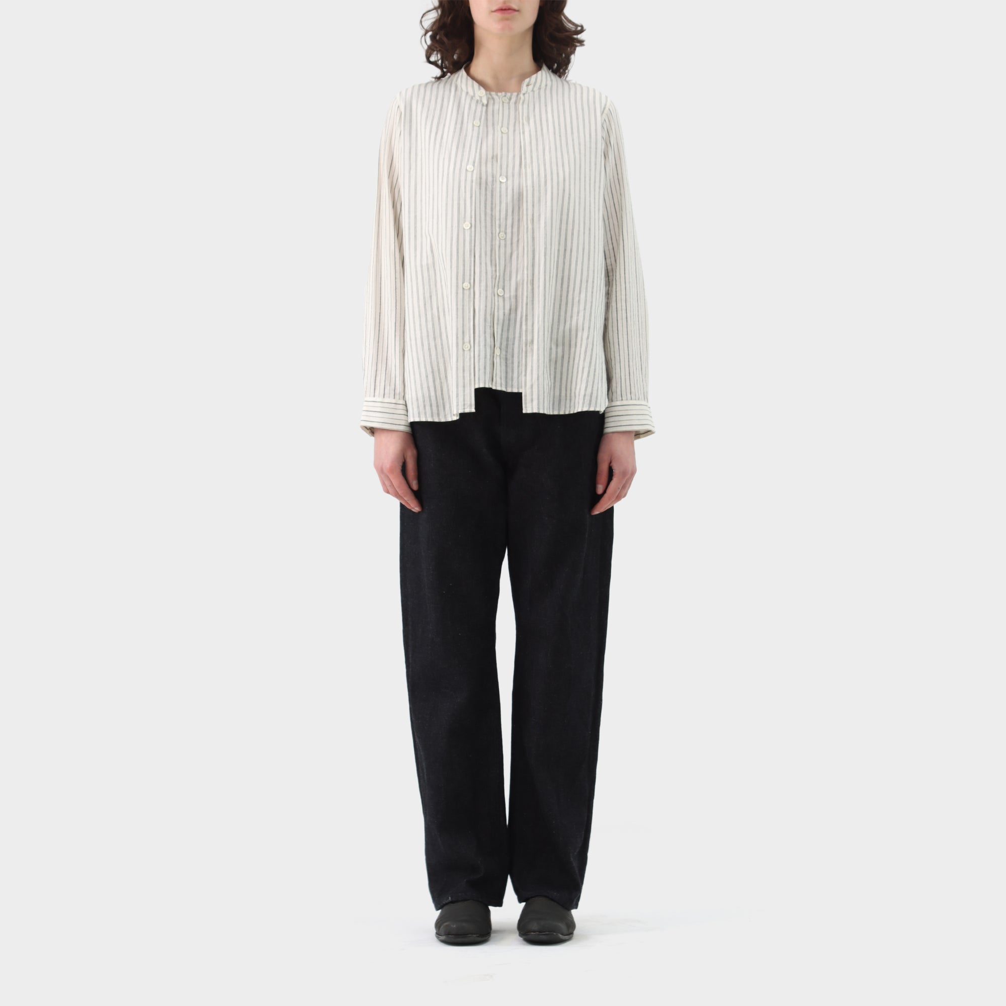 École de Curiosités Double Layered Pinstripe Button up