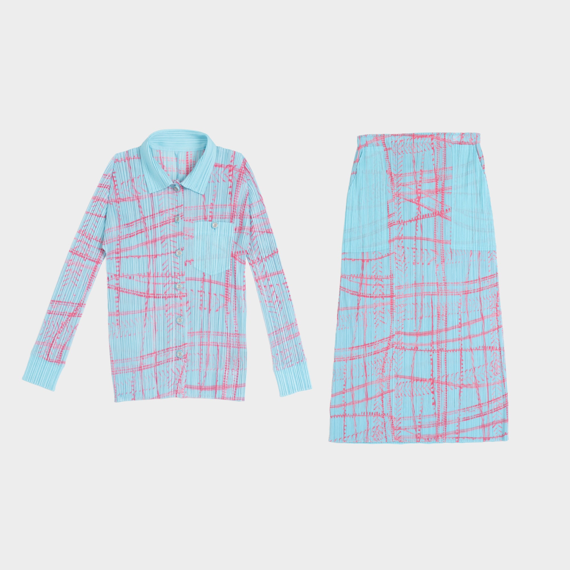 blue/pink Pleats Please abstract check set, 3