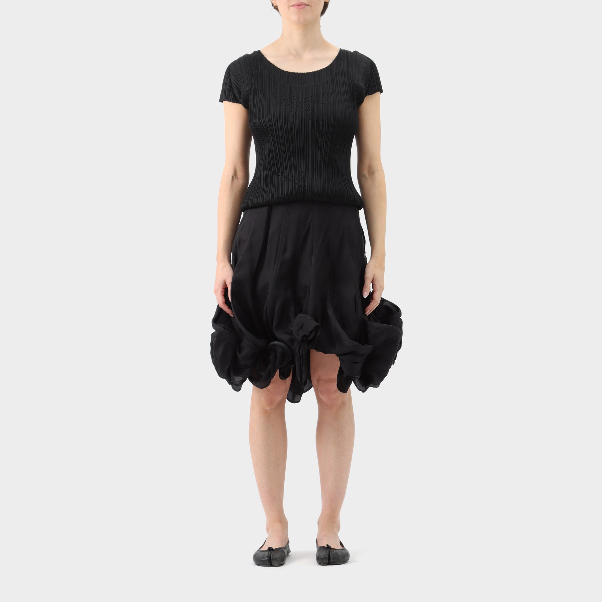 Pleats Please Layered bow Laser cut Top