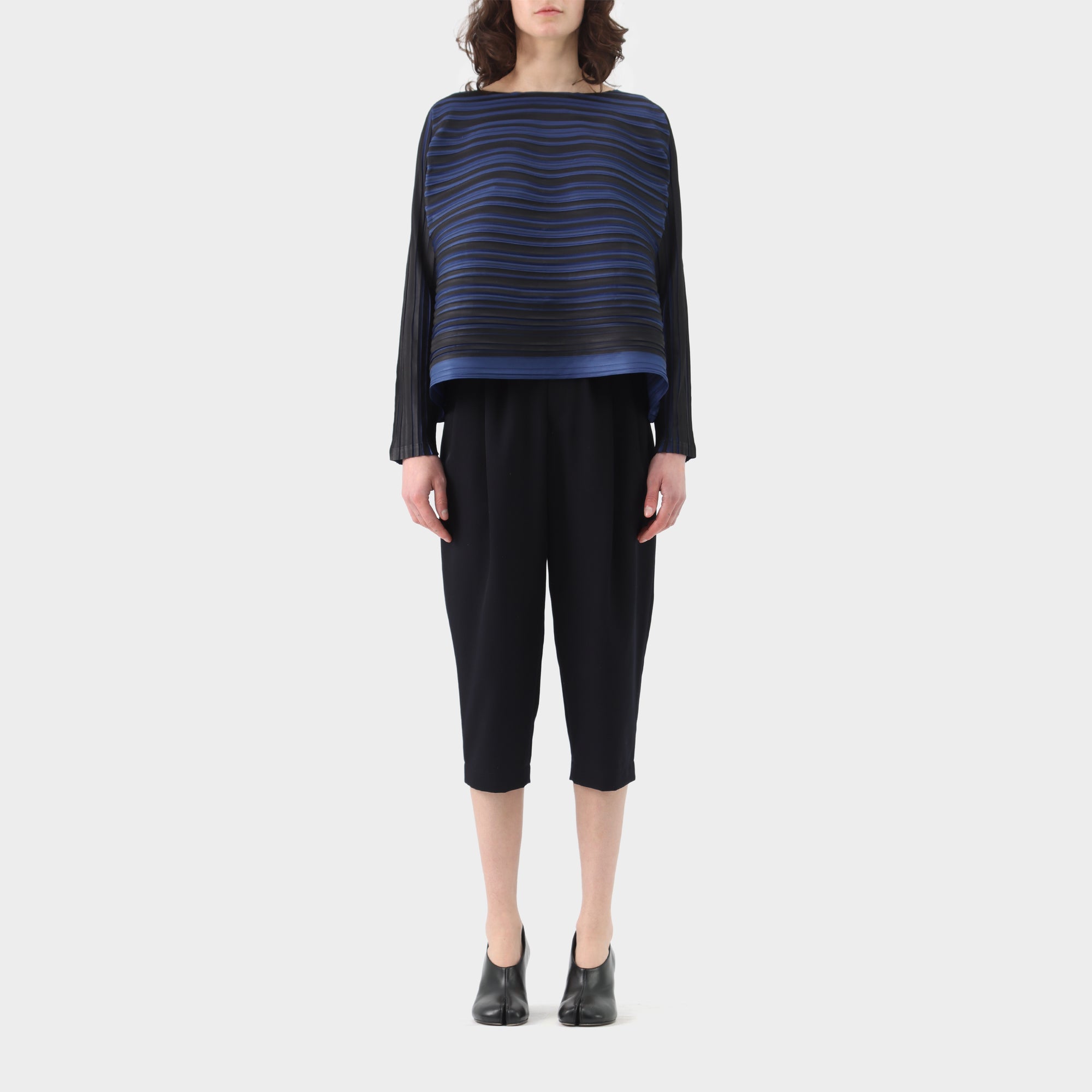 Pleats Please Striped Horizontal Pleat Long Sleeve Top