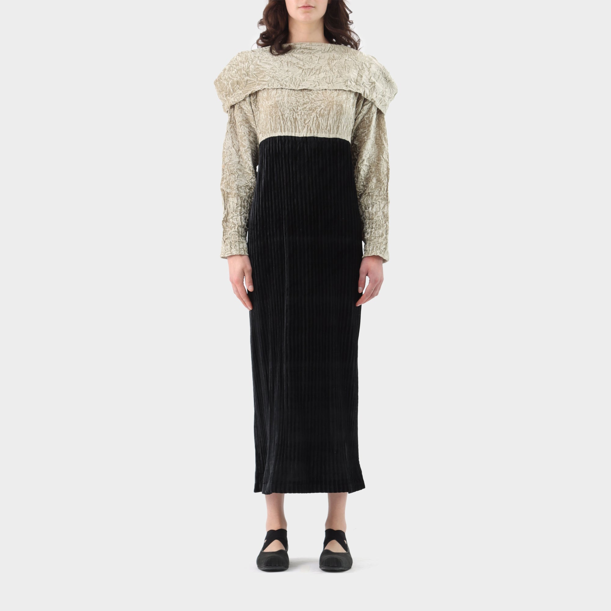 Issey Miyake Crushed Velvet Pleated Maxi Dress