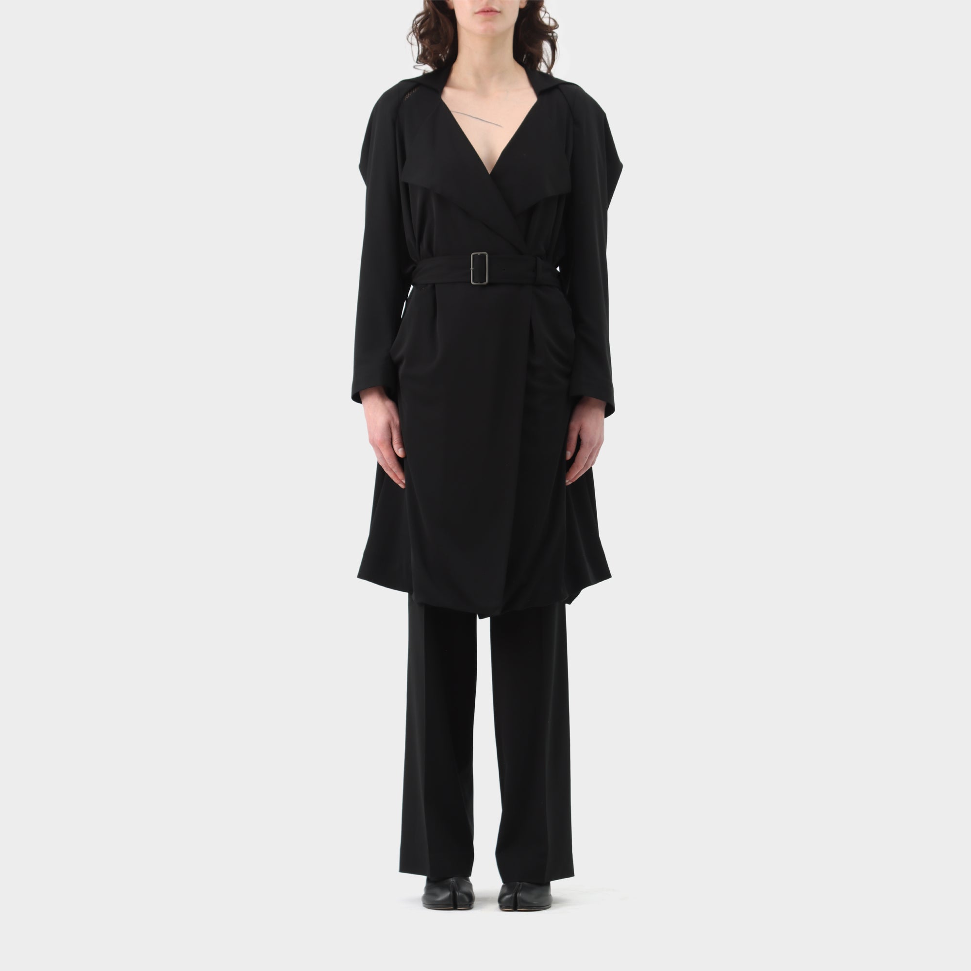 Issey Miyake Fete Polyester Mesh Interior Draped Trench