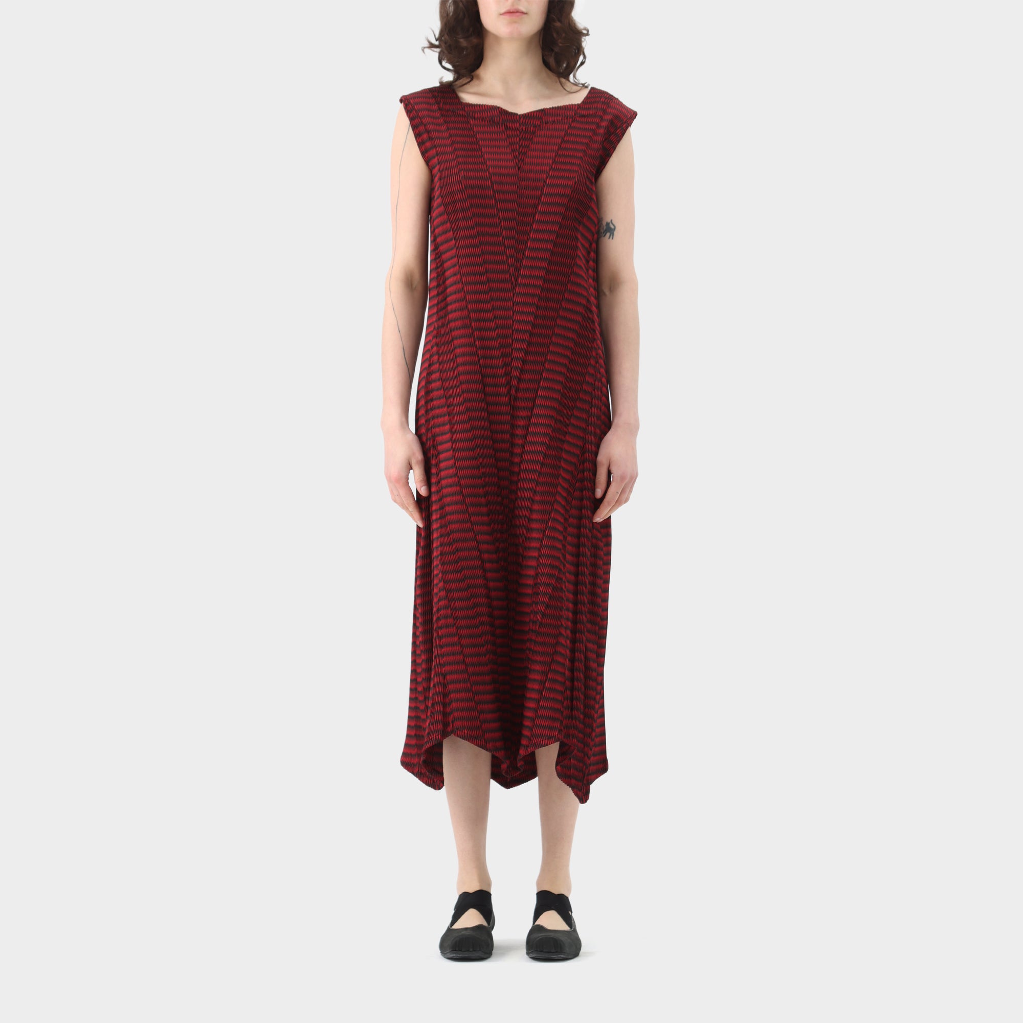 Issey Miyake Striped Plisse Midi Dress