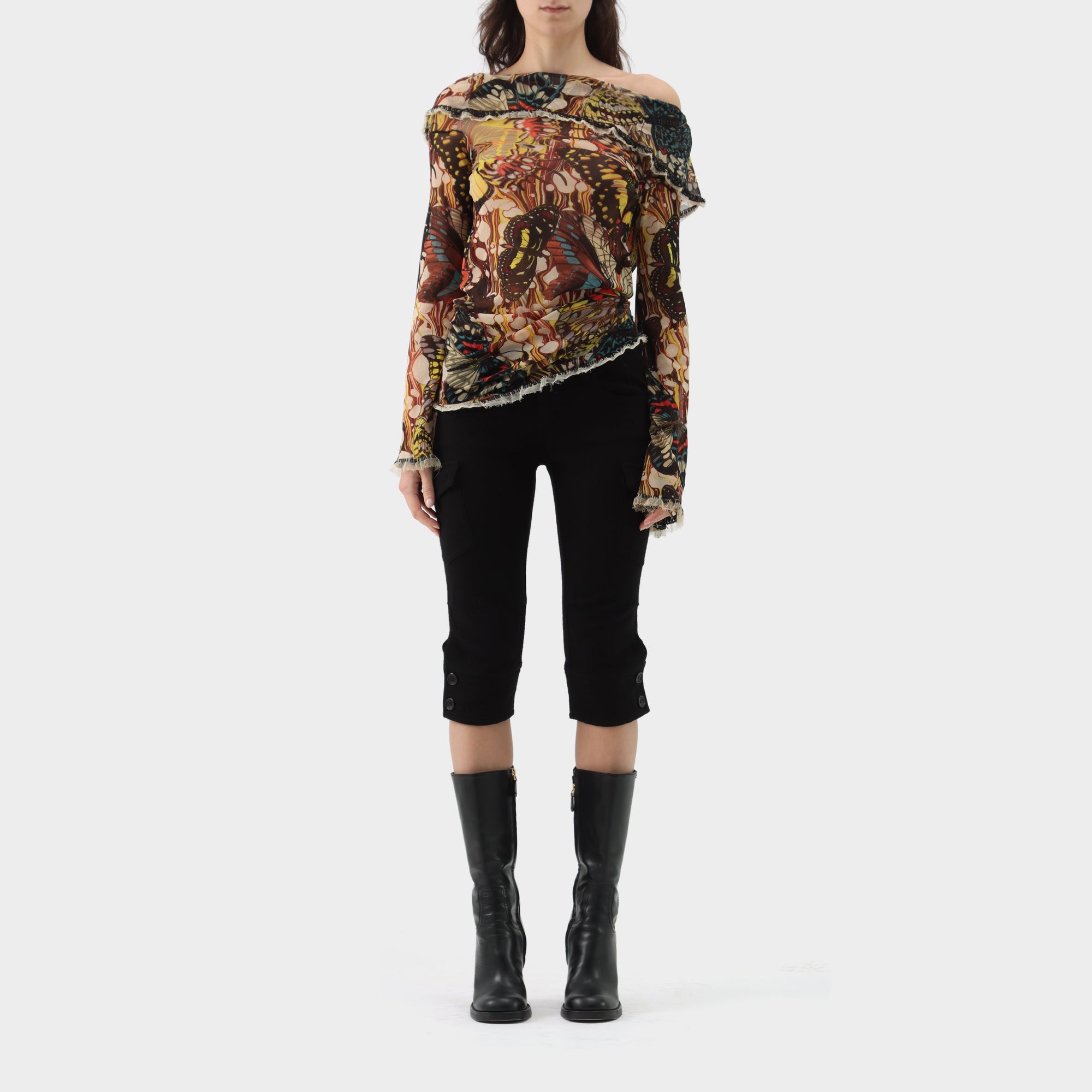 Jean Paul Gaultier Butterfly Mesh Tulle Trim Top with Rock Appliquè