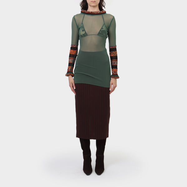 Jean Paul Gaultier Mesh Top with Printed Padded Neckline