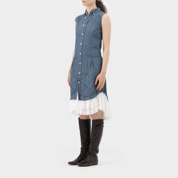 Junya Watanabe Denim Broiderie Ruffle Dress