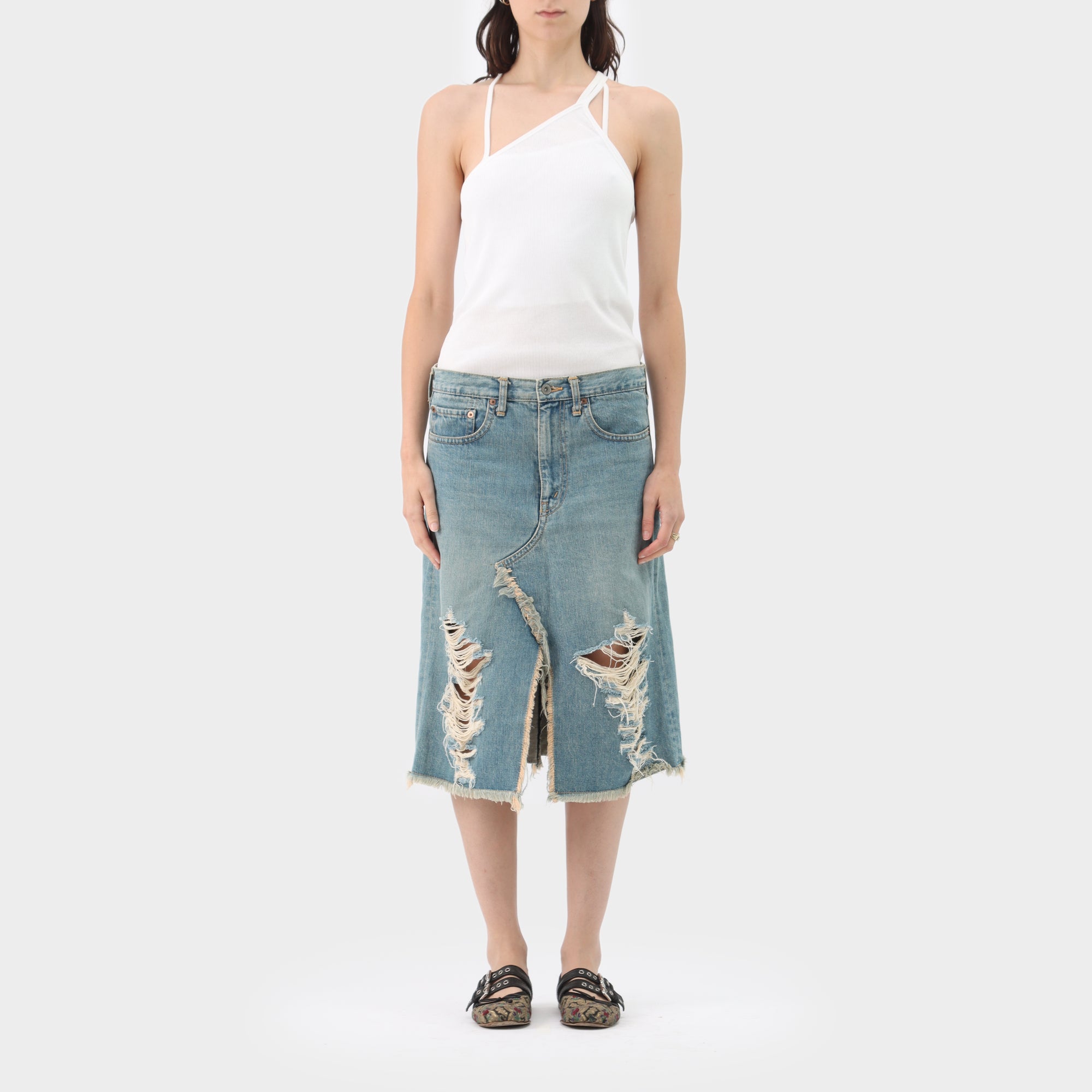 Junya Watanabe Man Denim Distressed Skirt