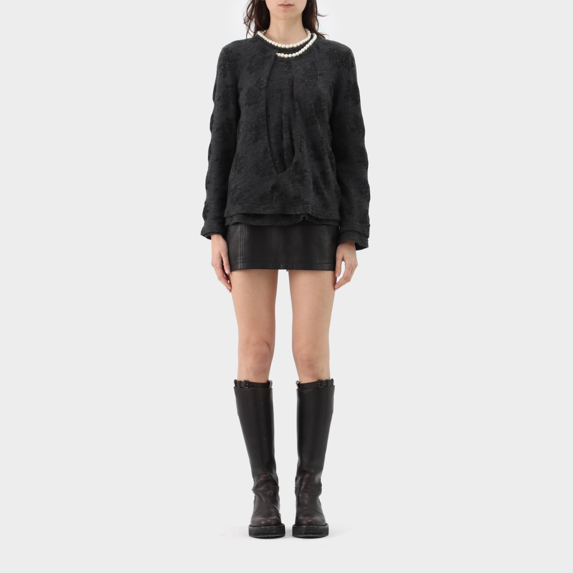 Junya Watanabe Floral Double Layer Pearl Neckline Knit
