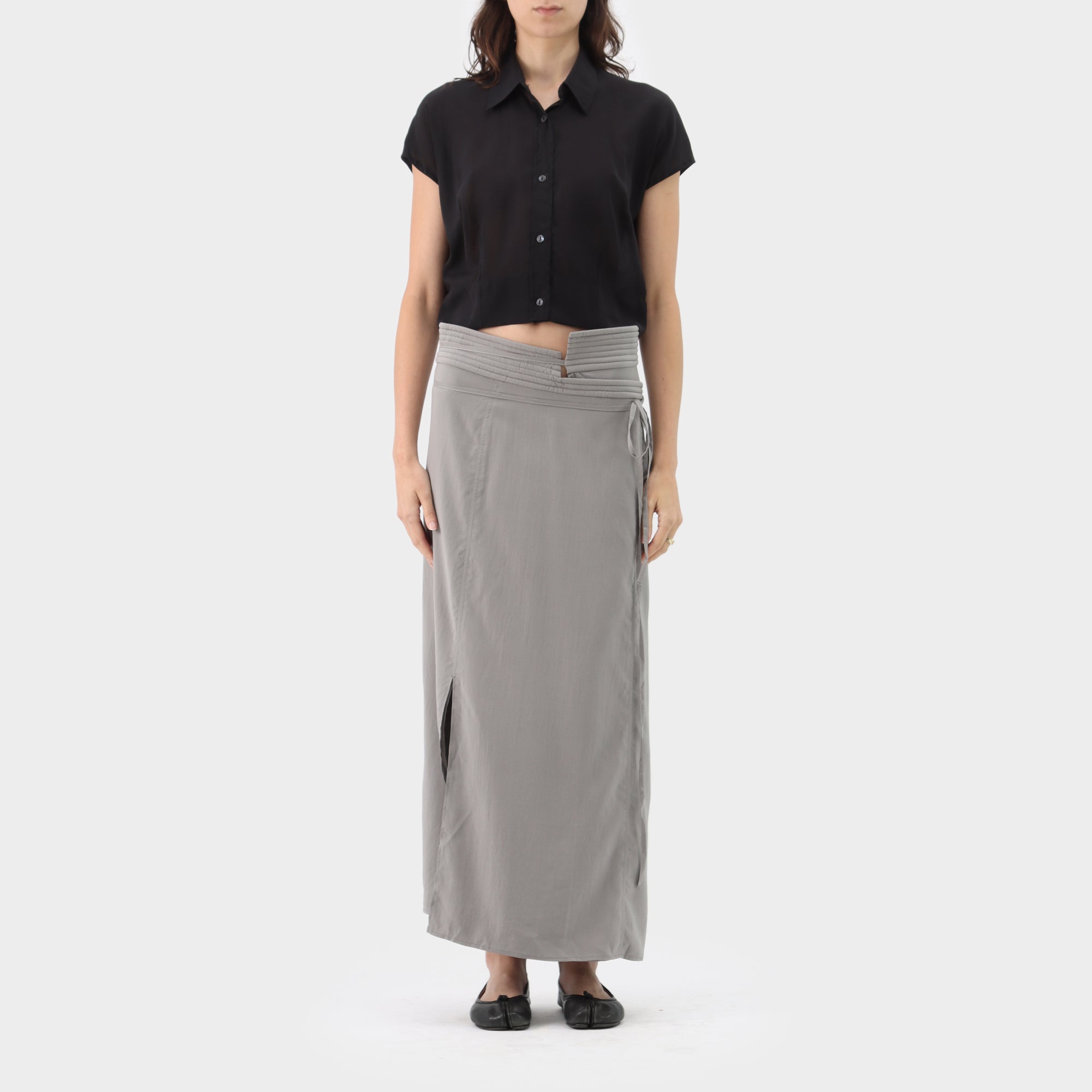 Lemaire Quilted Waistband Silk Wrap Skirt