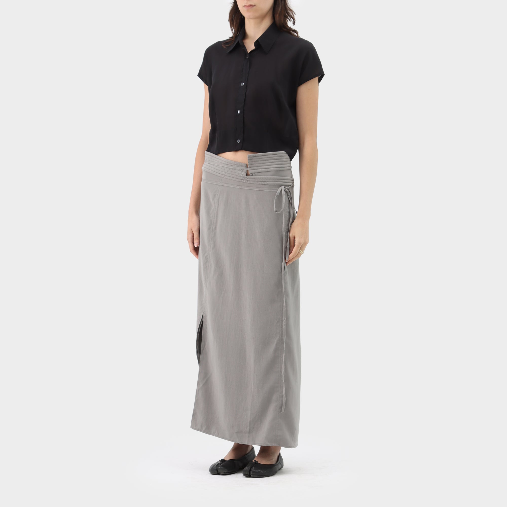 Lemaire Quilted Waistband Silk Wrap Skirt
