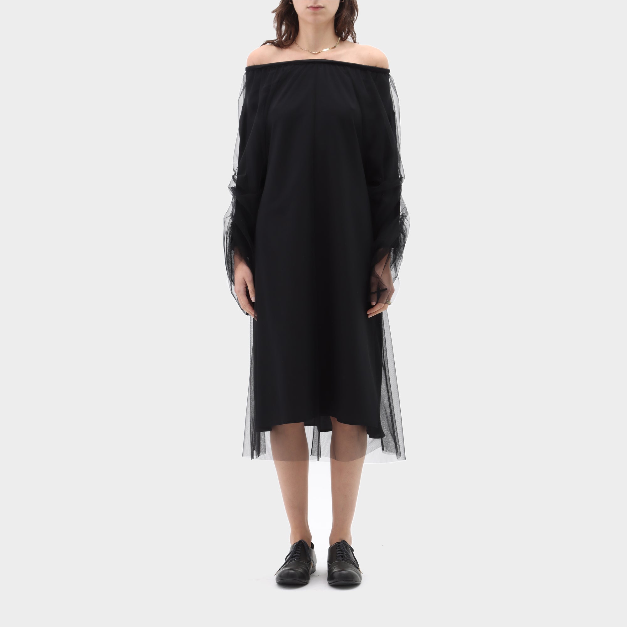 Maison Margiela Strapless Mesh Overlay Silk Dress