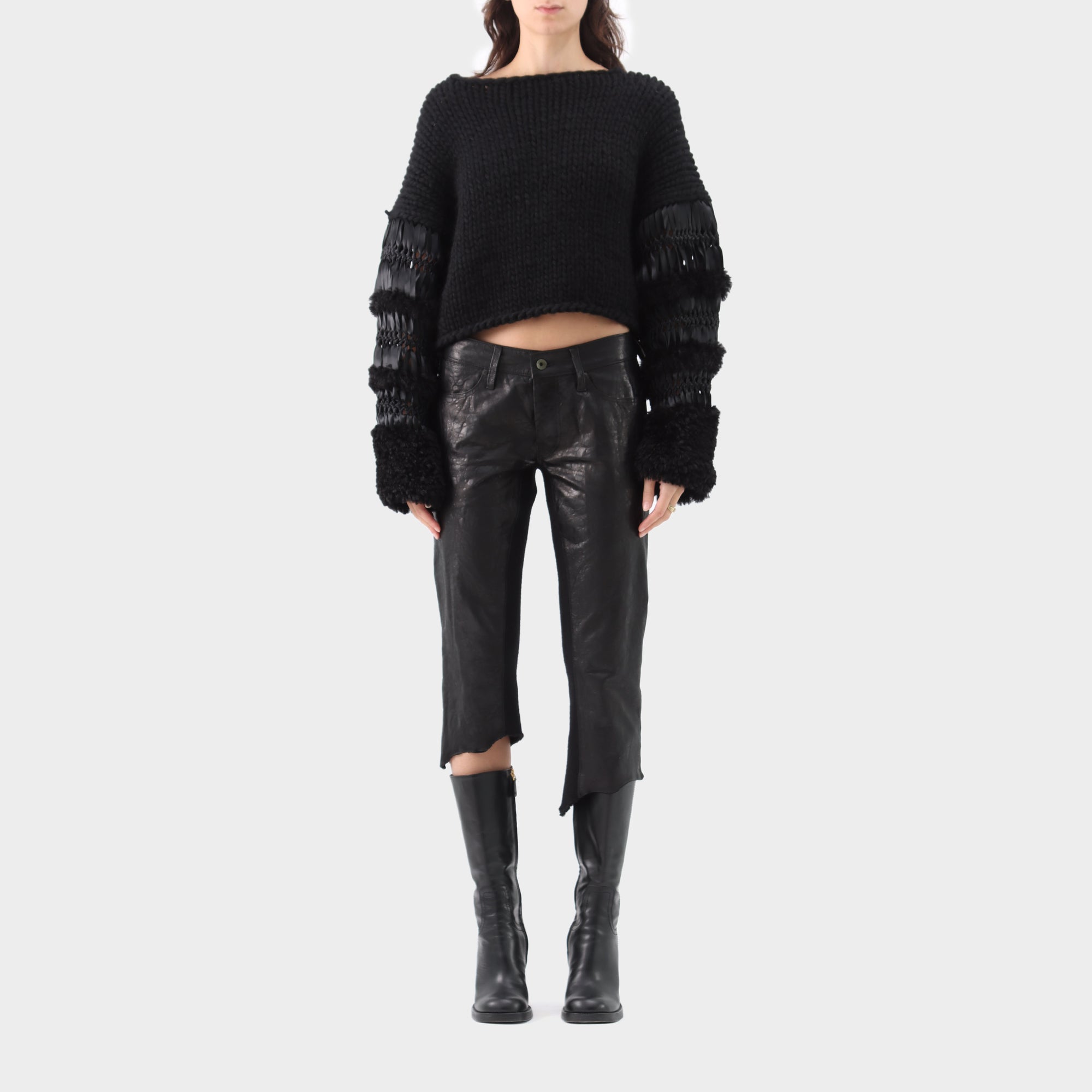 Noir Kei Ninomiya Ribbon Sleeve Knitted Jumper