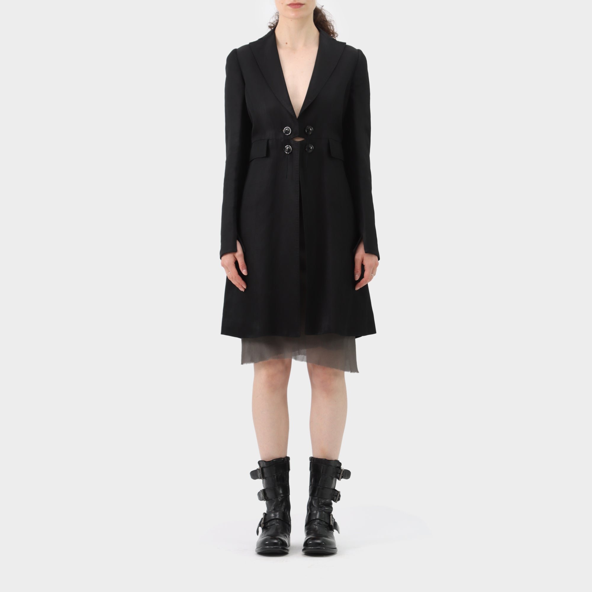 Peachoo + Krejberg Beaded Button Longline Coat