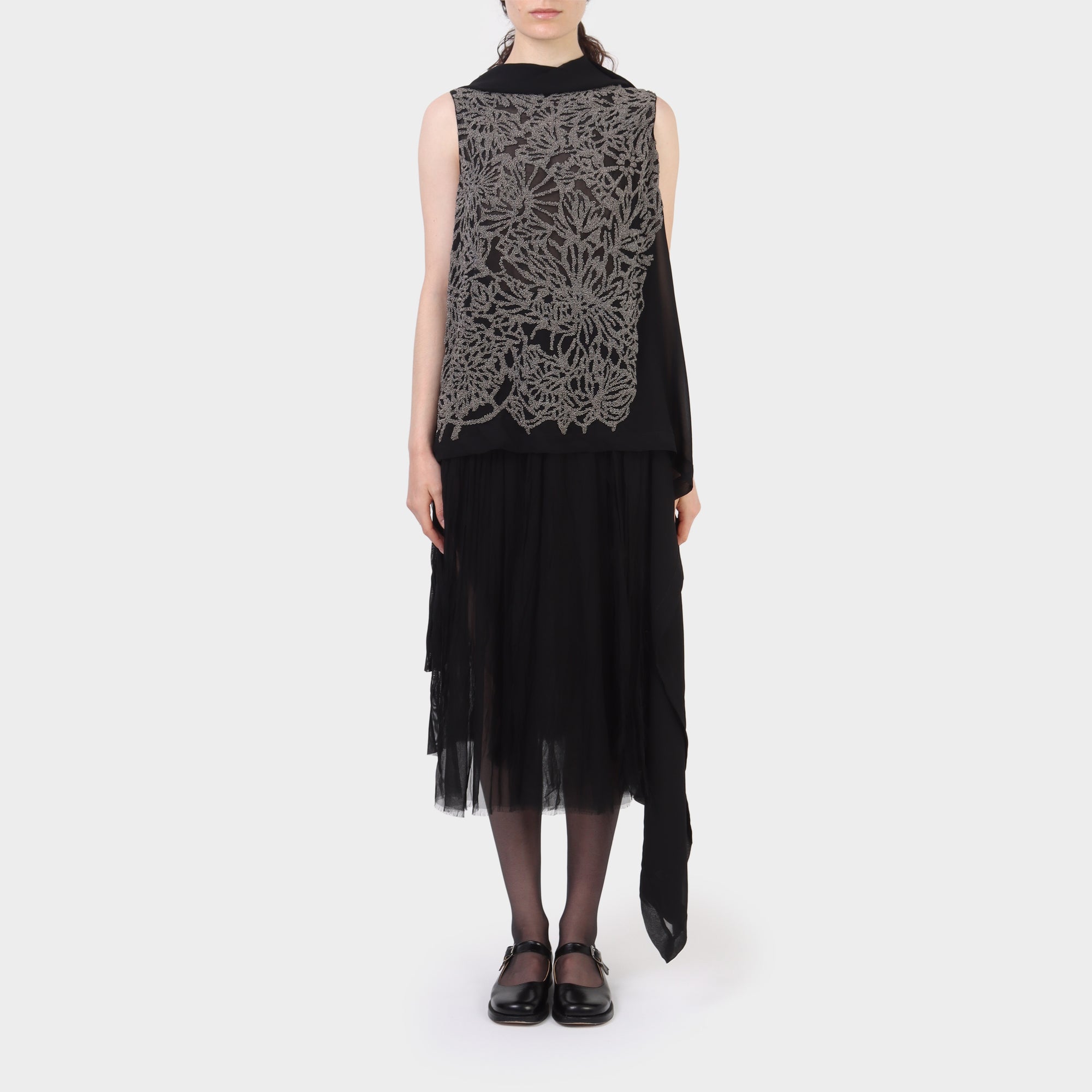 Peachoo + Krejberg Beaded Sheer Silk Wrap Top
