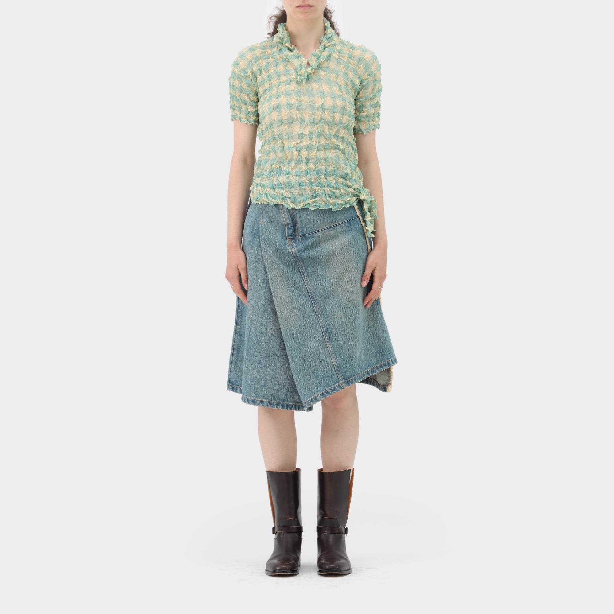 Issey Miyake White Label Checkered Spike Pleat Top