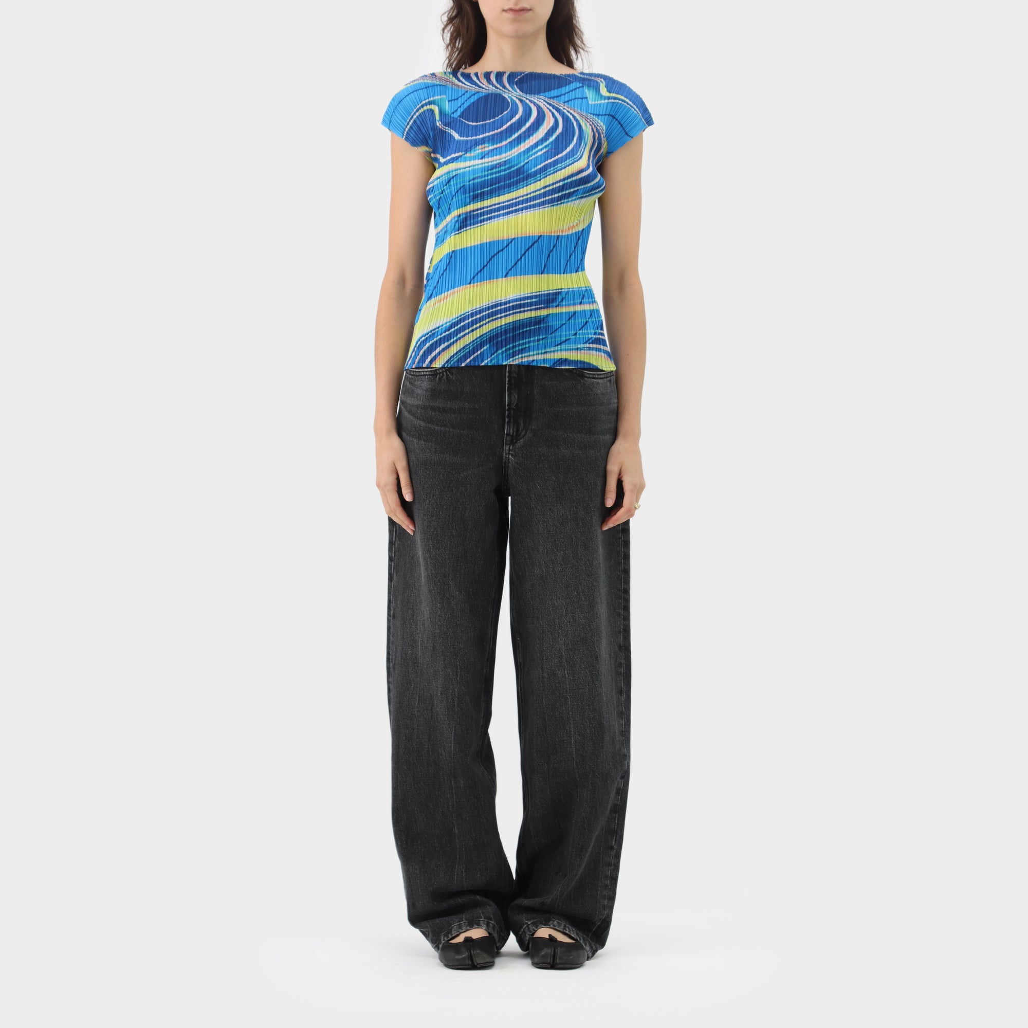 Pleats Please Swirl Printed Cap Sleeve Top