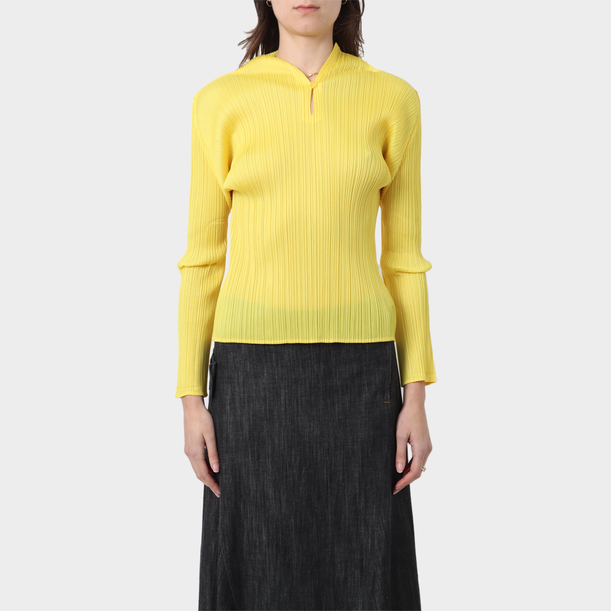 Pleats Please Single Button Plisse Long Sleeve Top