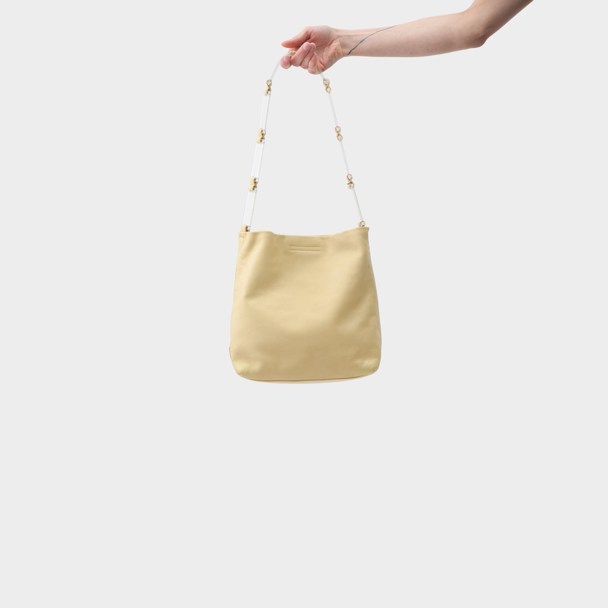 lemon Prada vtg acrylic strap leather bucket bag