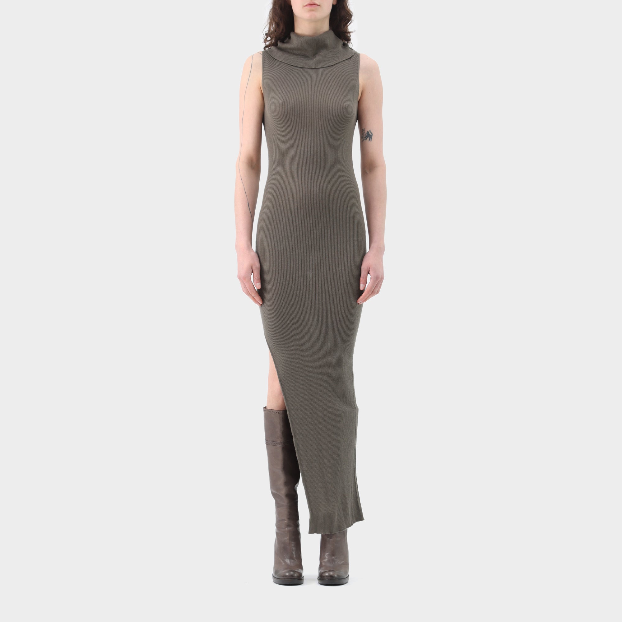 Rick Owens wool jersey roll neck dress