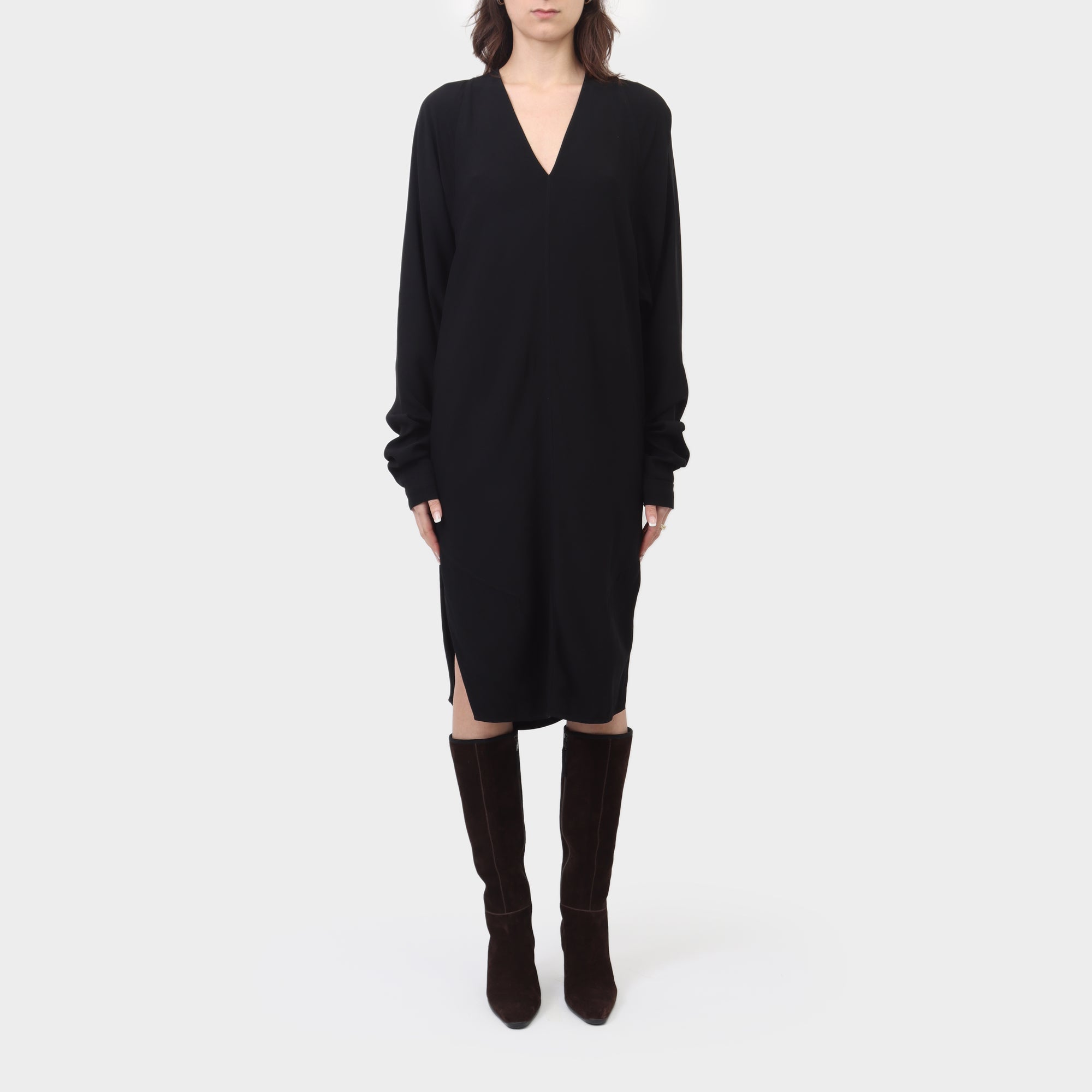 Rick Owens Long Sleeve Viscose V Dress