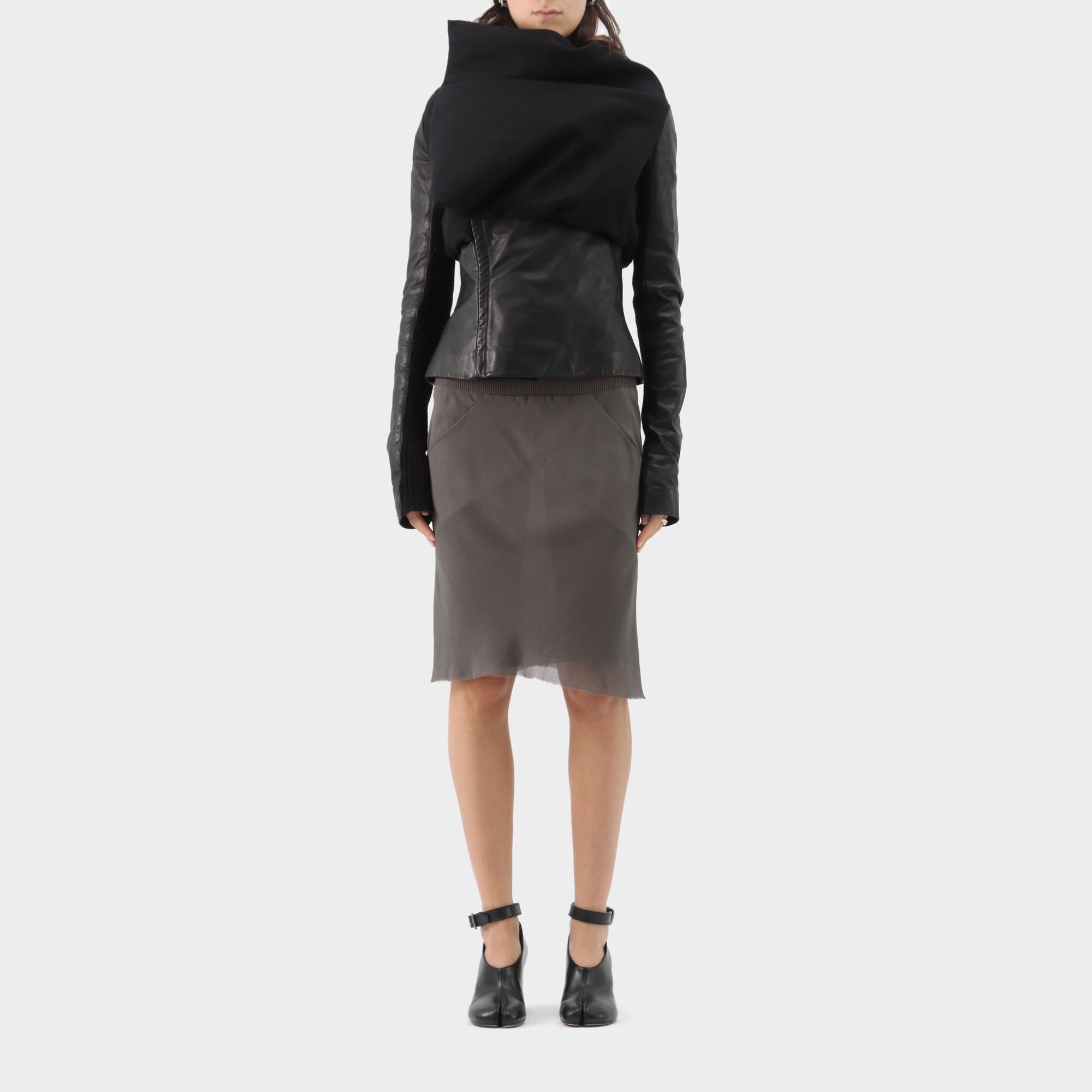 Rick Owens Leather Cotton Padded Zip Up Jacket