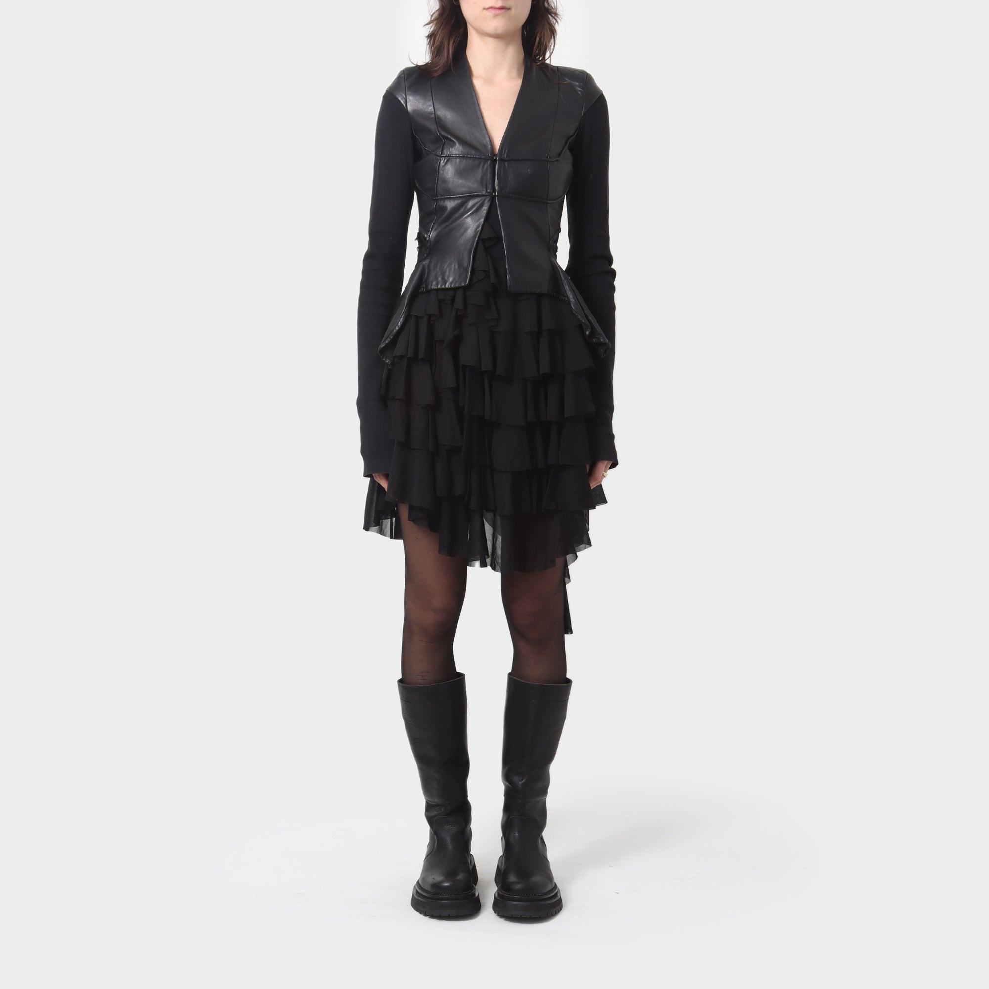 Rick Owens Leather Jacket with Fabric Sleeves