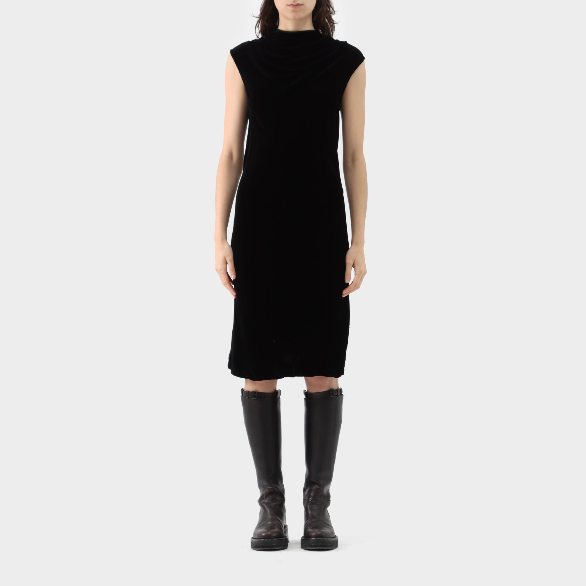 Black Rick Owens FW13 Plinth Velvet Bias Cut Dress, 10