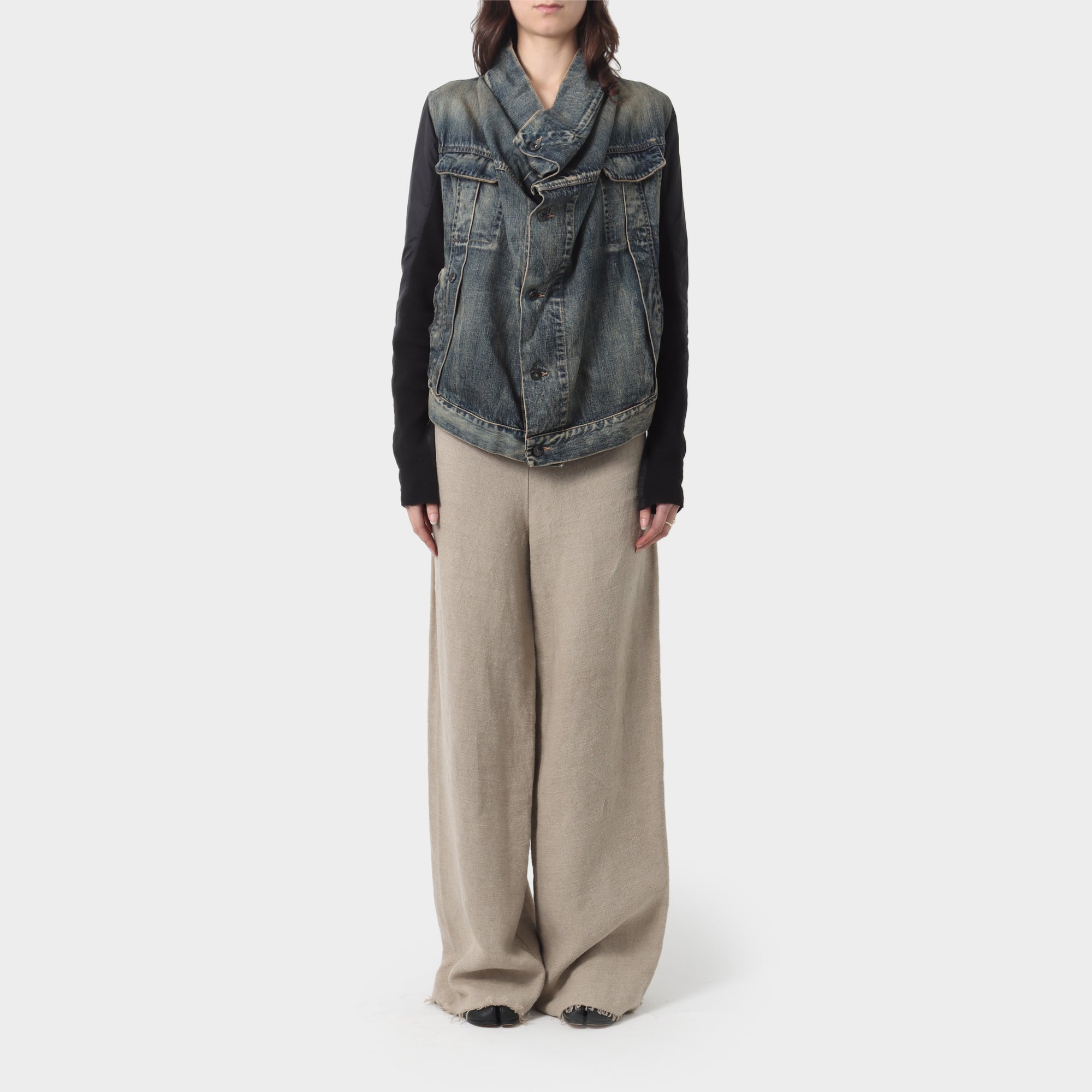 Rick Owens DRKSHDW Washed Denim Jacket with Nylon Sleeves