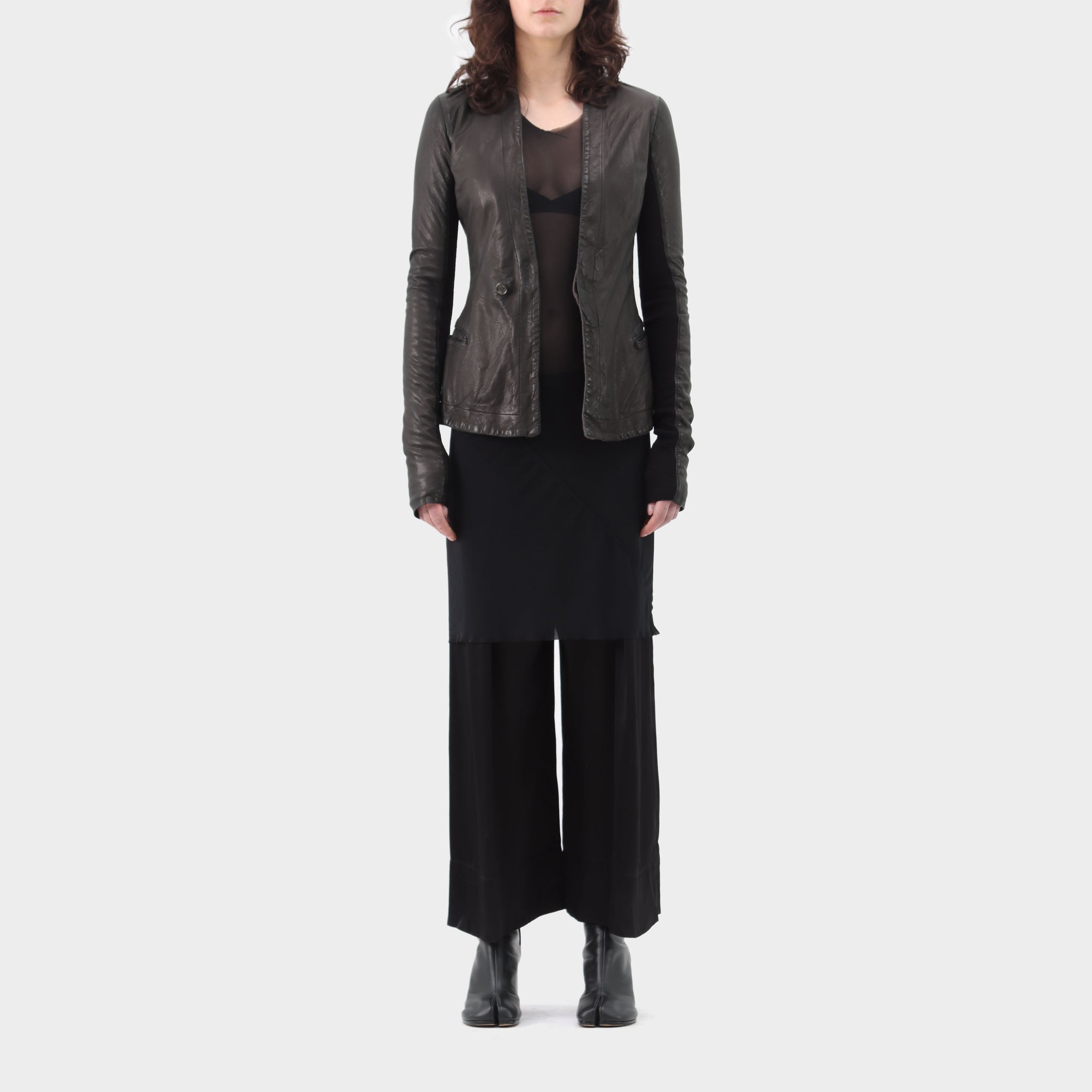 Rick Owens Brushed Cotton Lined Lamb Leather Jacket