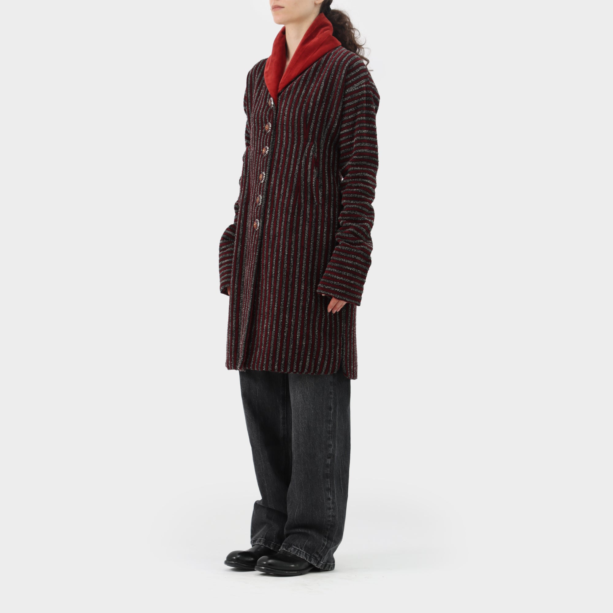 Romeo Gigli Striped Wool Coat with Embellished Buttons