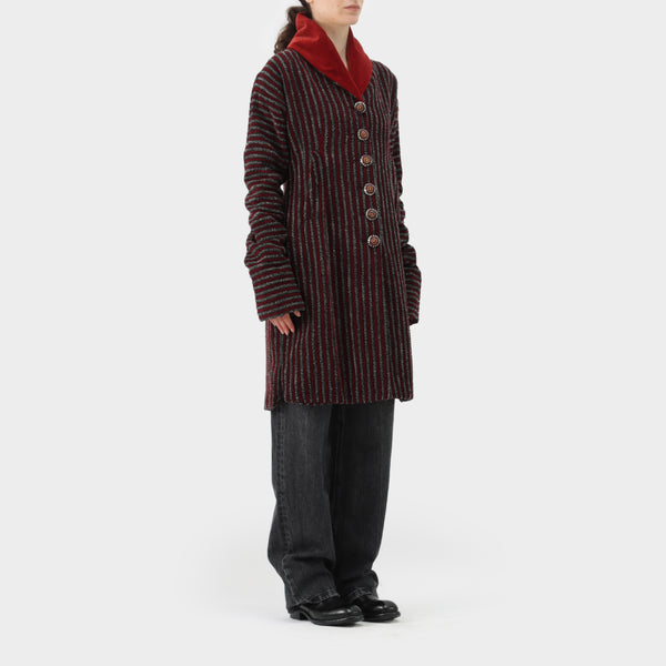 Romeo Gigli Striped Wool Coat with Embellished Buttons