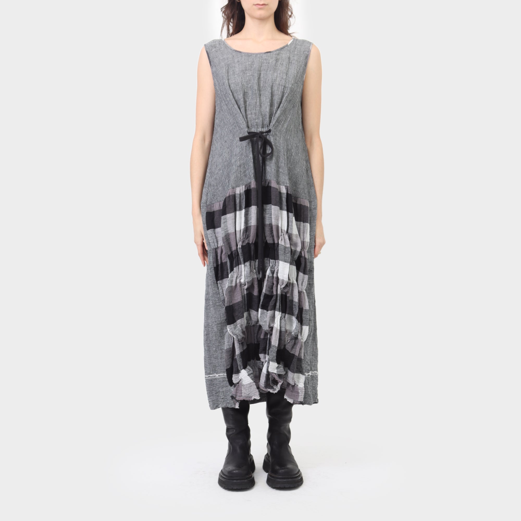 MM Sohn Check Gathered Drawstring Dress