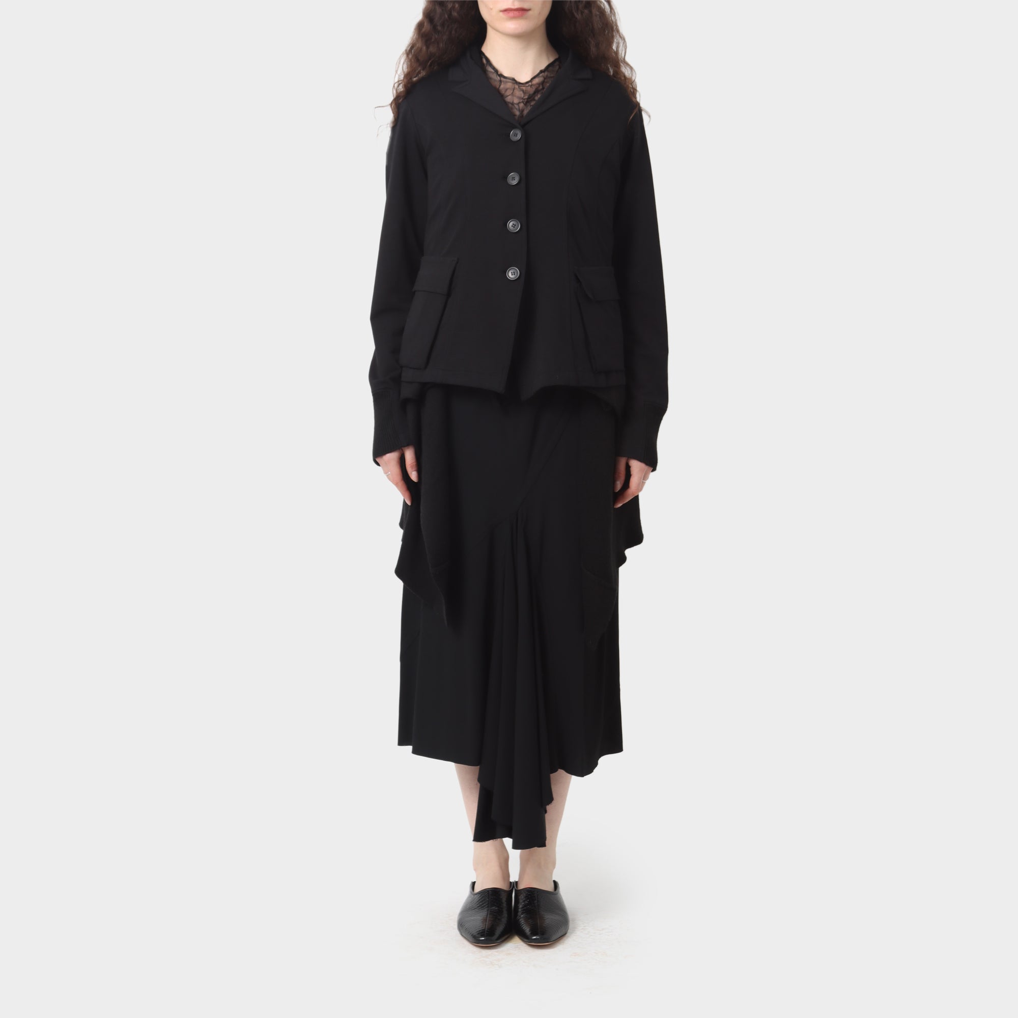 Rundholz Blk Layered Wool/Cotton Cardigan Jacket