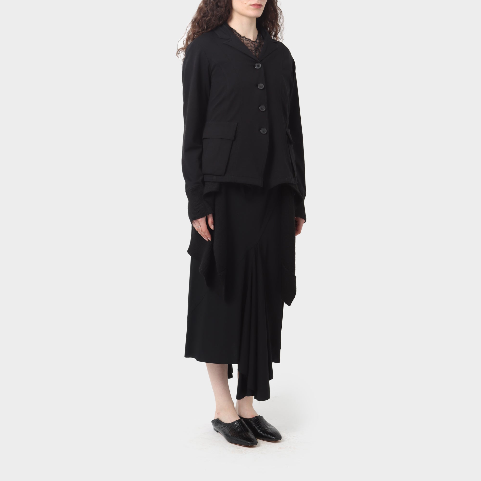 Rundholz Blk Layered Wool/Cotton Cardigan Jacket