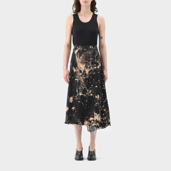 Song for the Mute Raw bleached denim pleated skirt