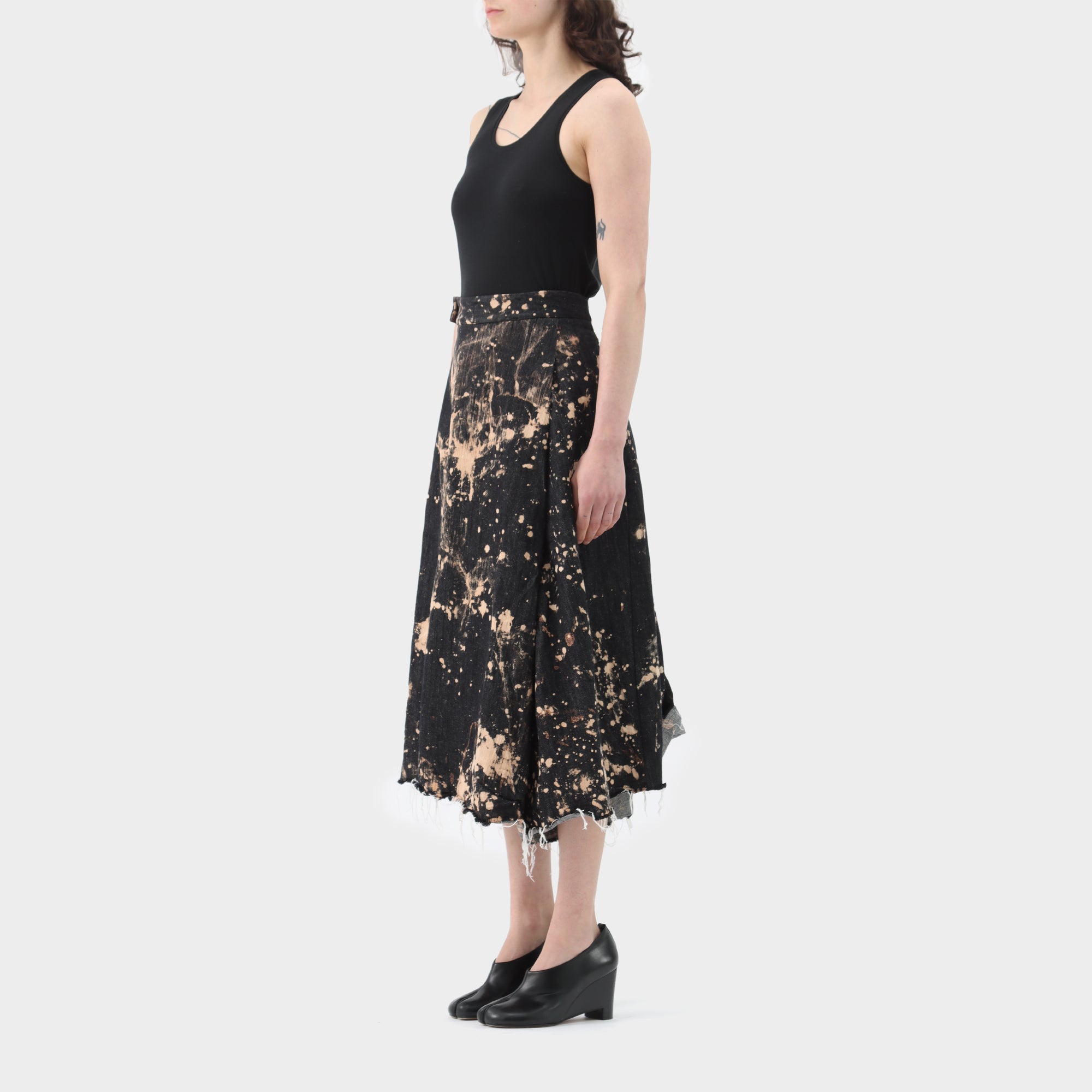 Song for the Mute Raw bleached denim pleated skirt