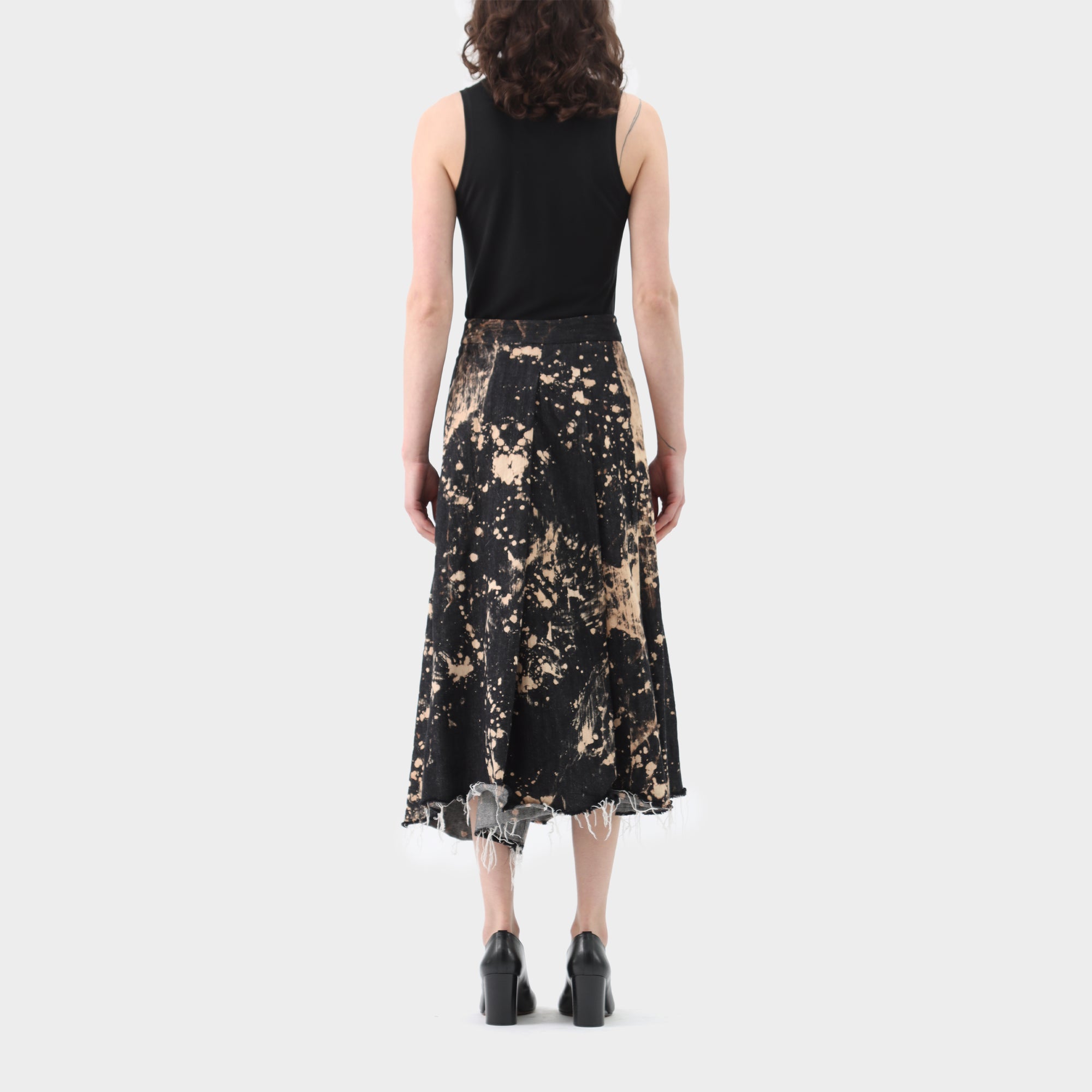 Song for the Mute Raw bleached denim pleated skirt