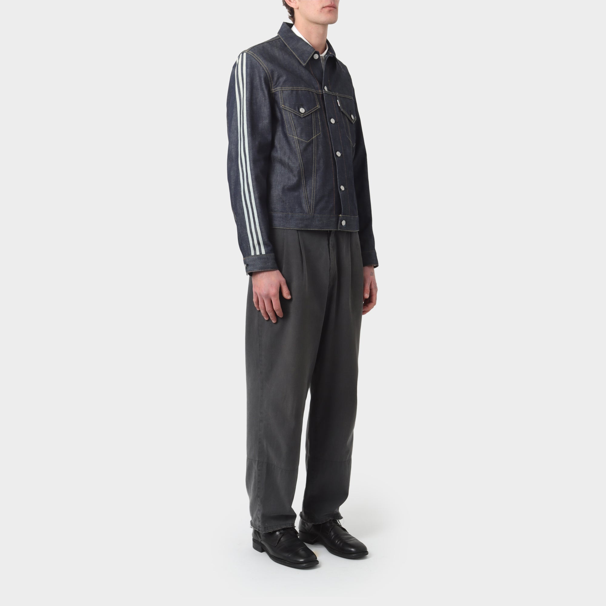 Y-3 Denim Jacket with Embroidered Sleeve Stripes