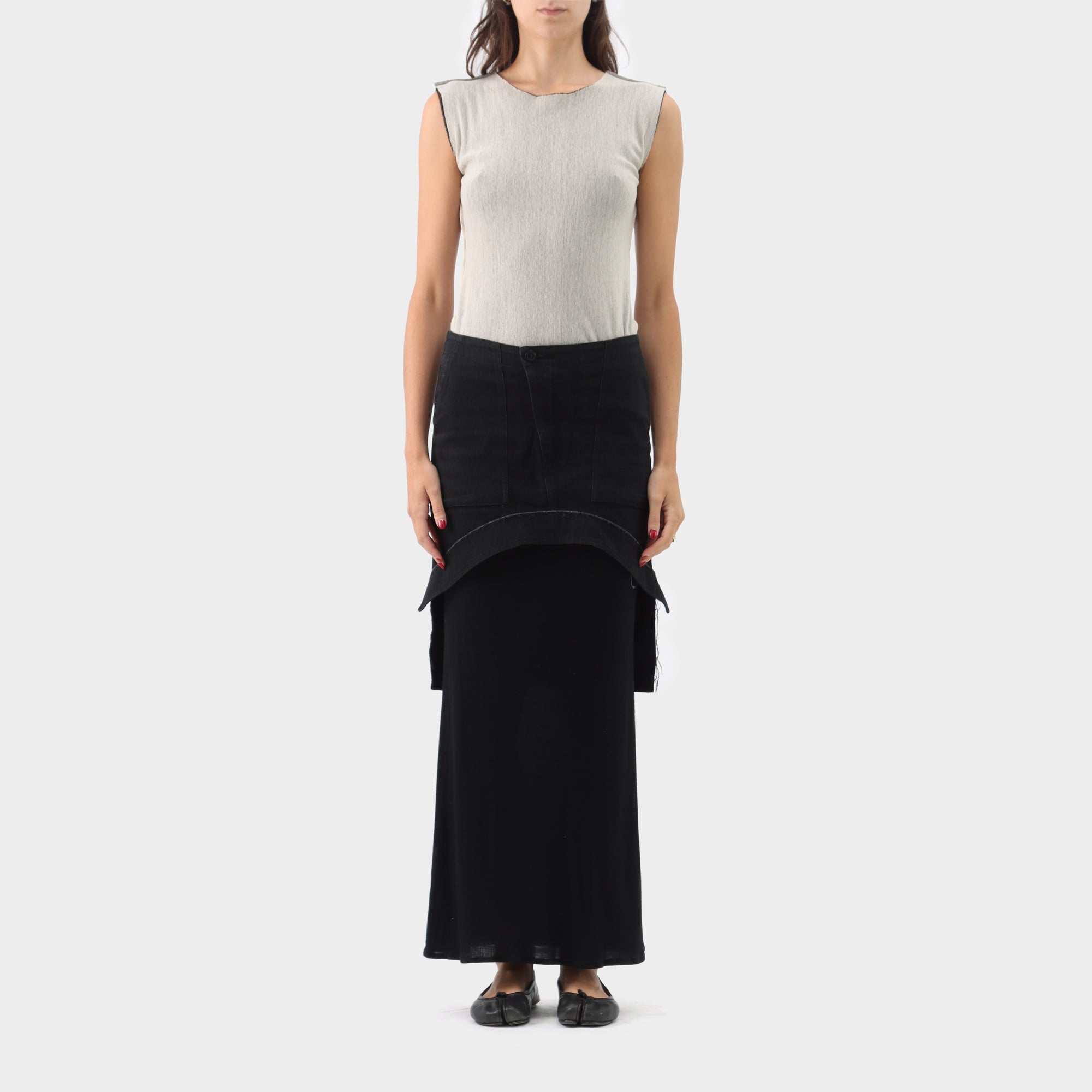 Y's Yohji Yamamoto Denim Overlay Ribbed Skirt