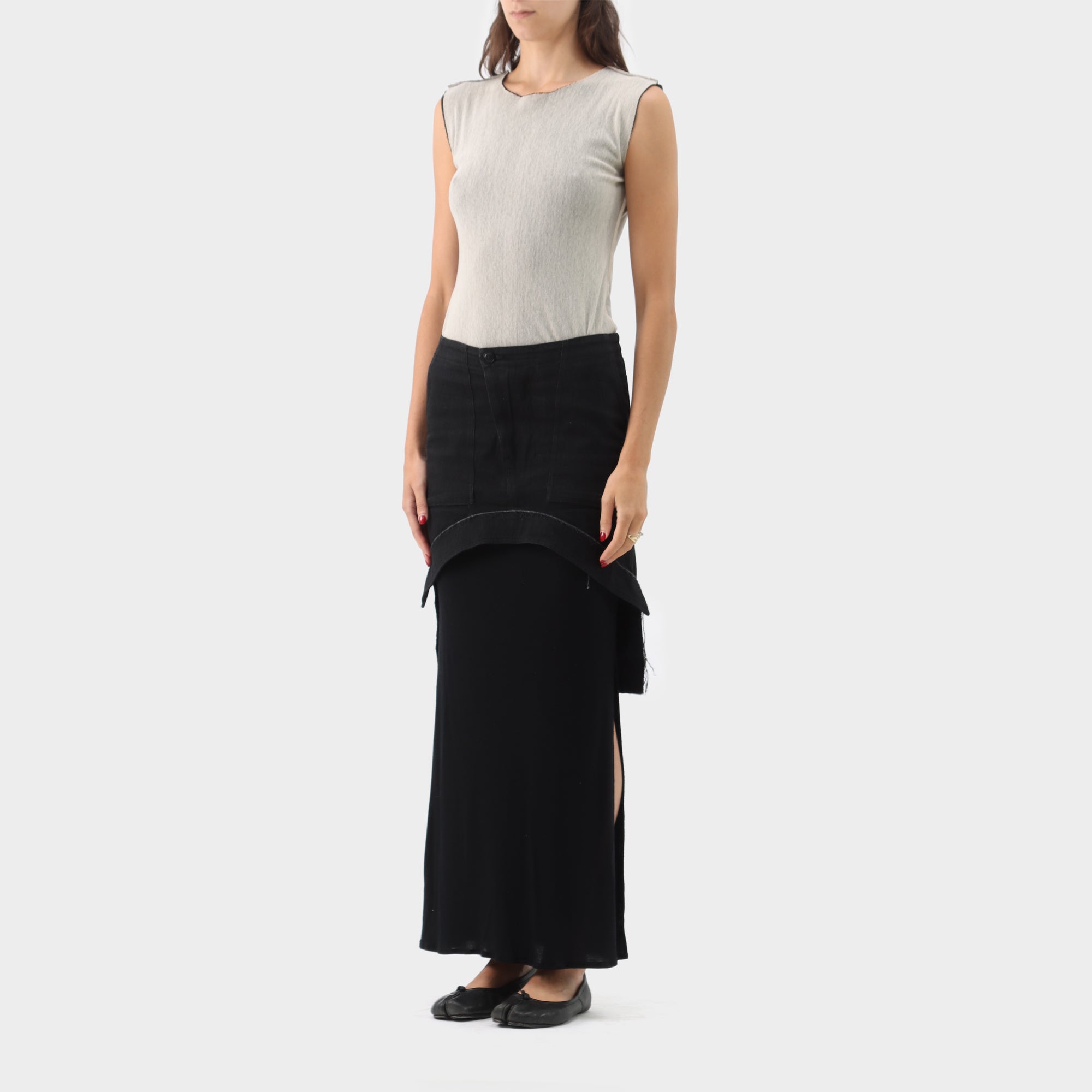 Y's Yohji Yamamoto Denim Overlay Ribbed Skirt