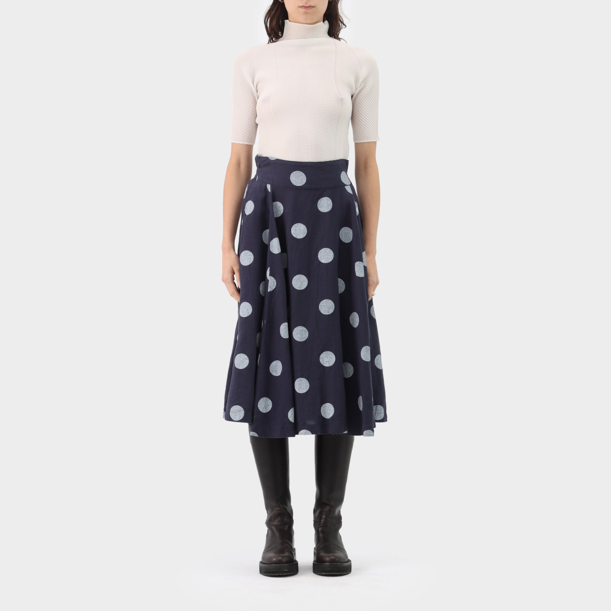 Y's Linen Polka Dot Flare Skirt