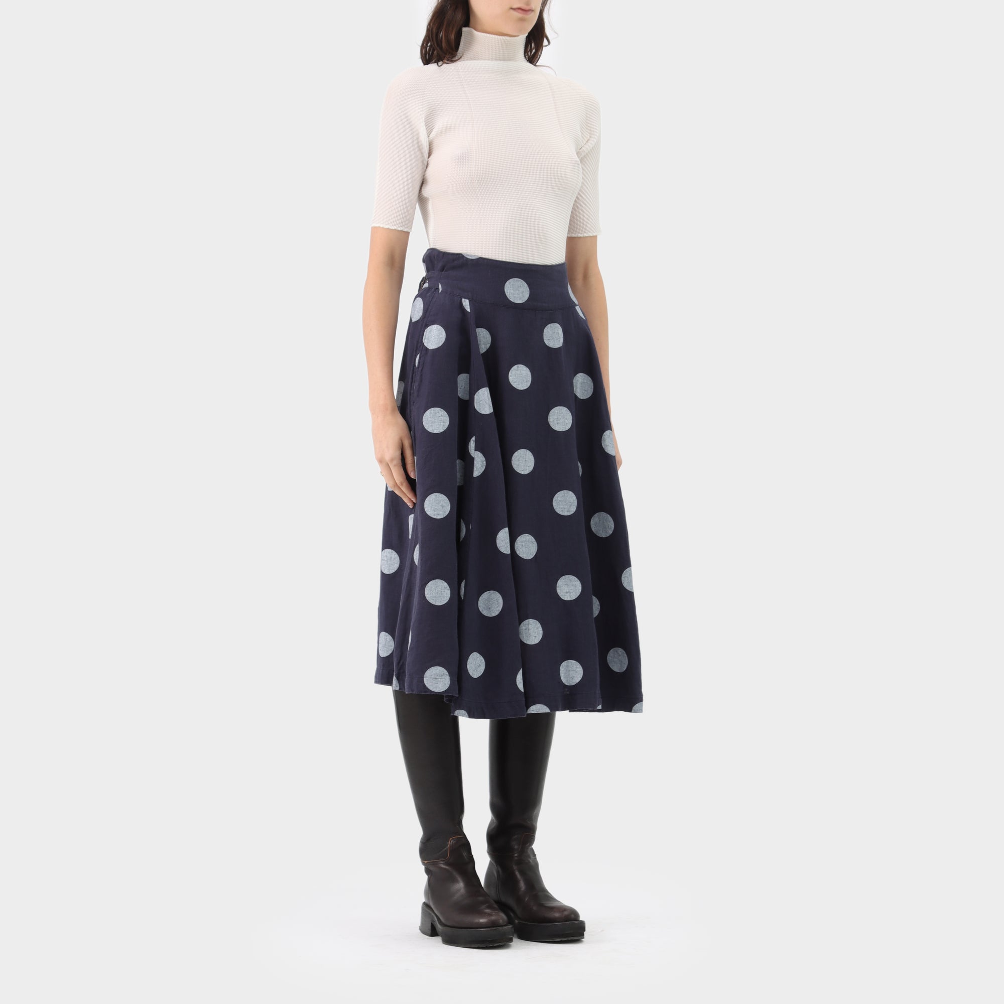 Y's Linen Polka Dot Flare Skirt