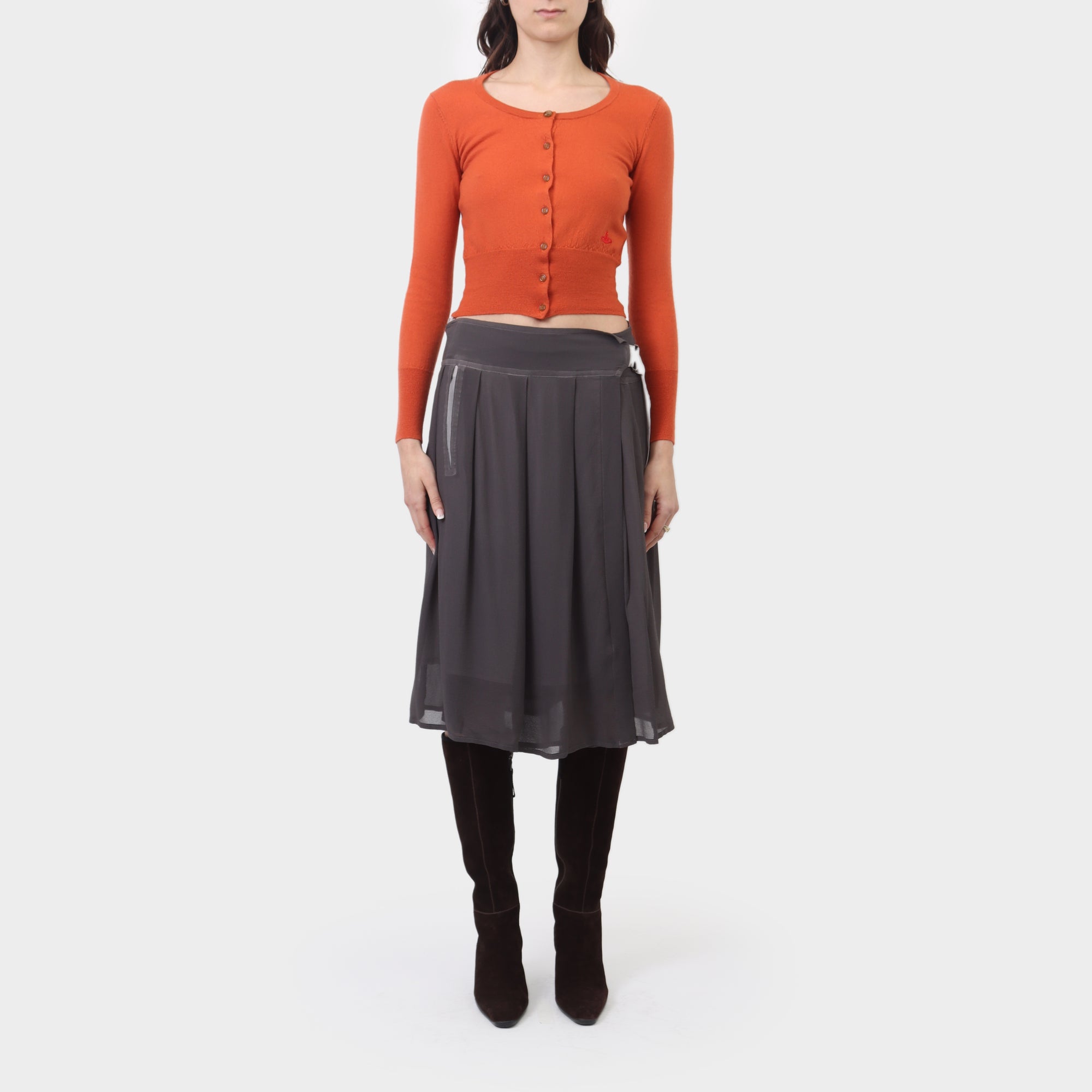 Y's Red Label Sheer Silk Pleated Midi Skirt