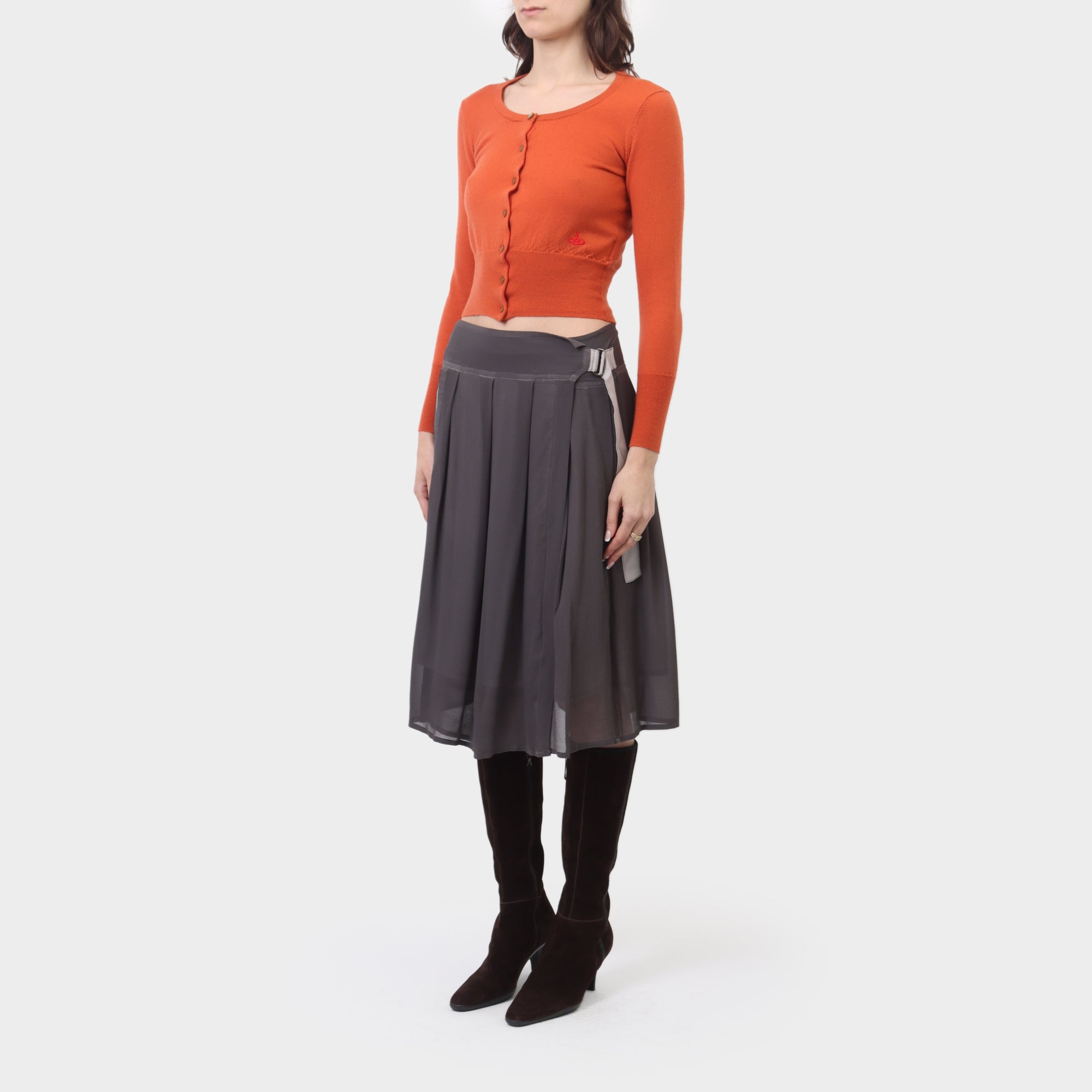 Y's Red Label Sheer Silk Pleated Midi Skirt