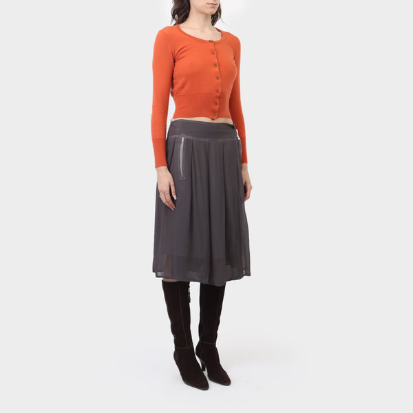 Y's Red Label Sheer Silk Pleated Midi Skirt