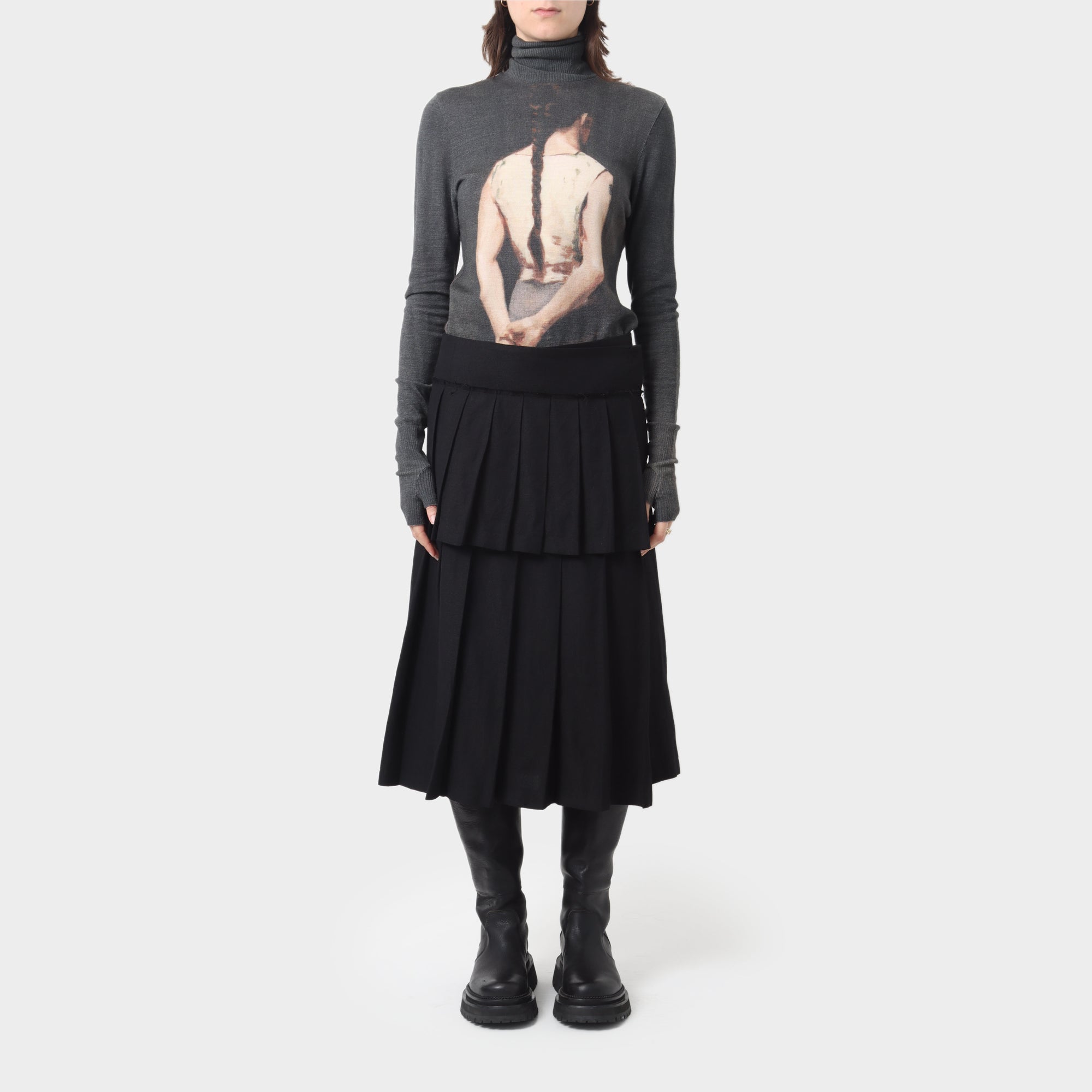 Y's Yohji Yamamoto Wool Linen Pleated Kilt Skirt